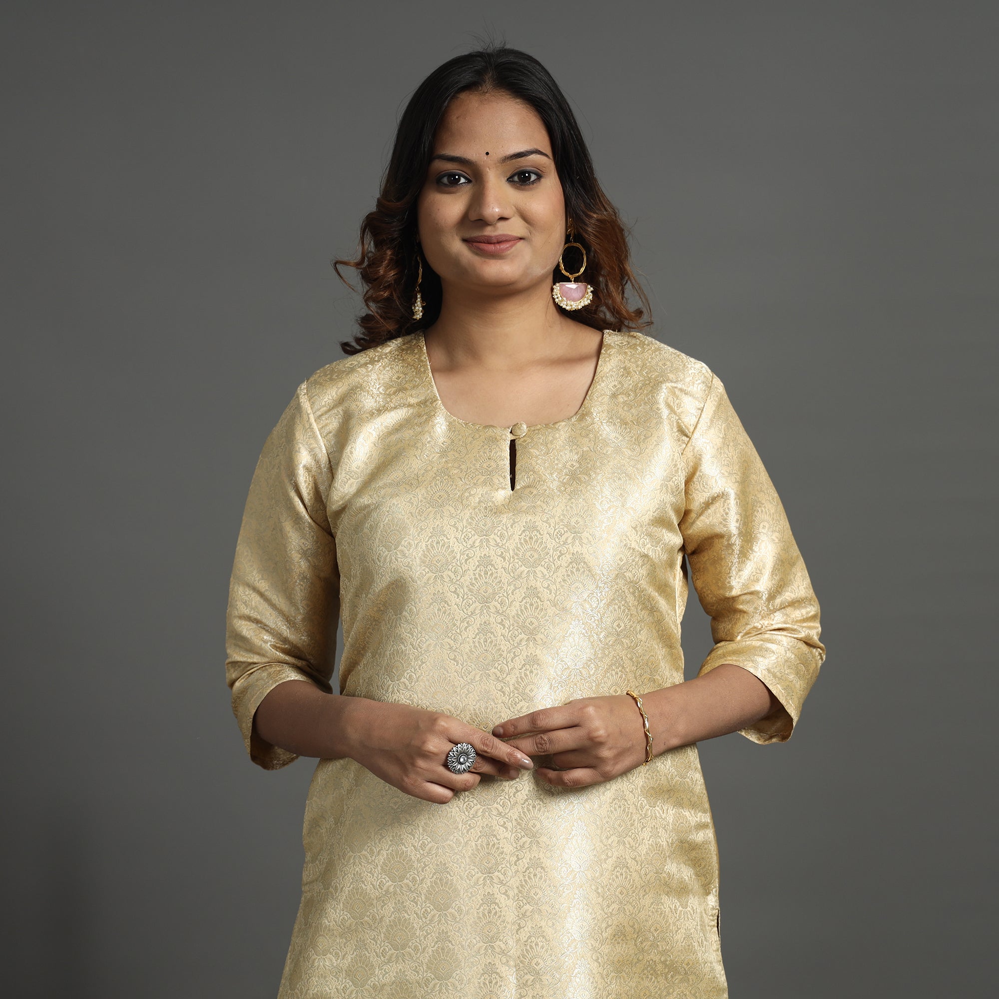 ITOKRI CASUALS Beige - Elegant Banarasi Brocade Silk Kurta with Pant Set - view 2