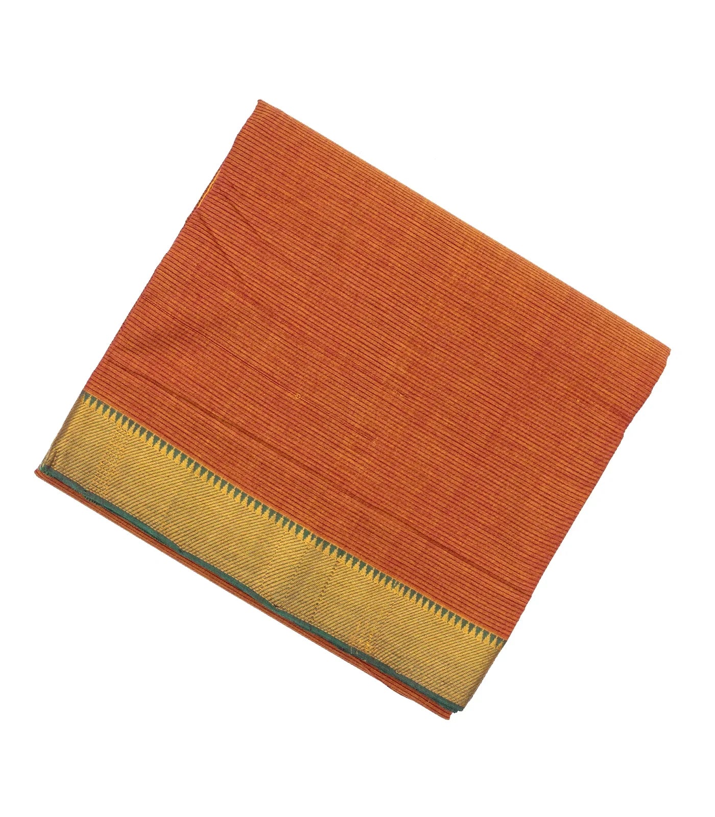 RmKV Rust Mangalagiri Cotton Saree With Stripes & Zari Border