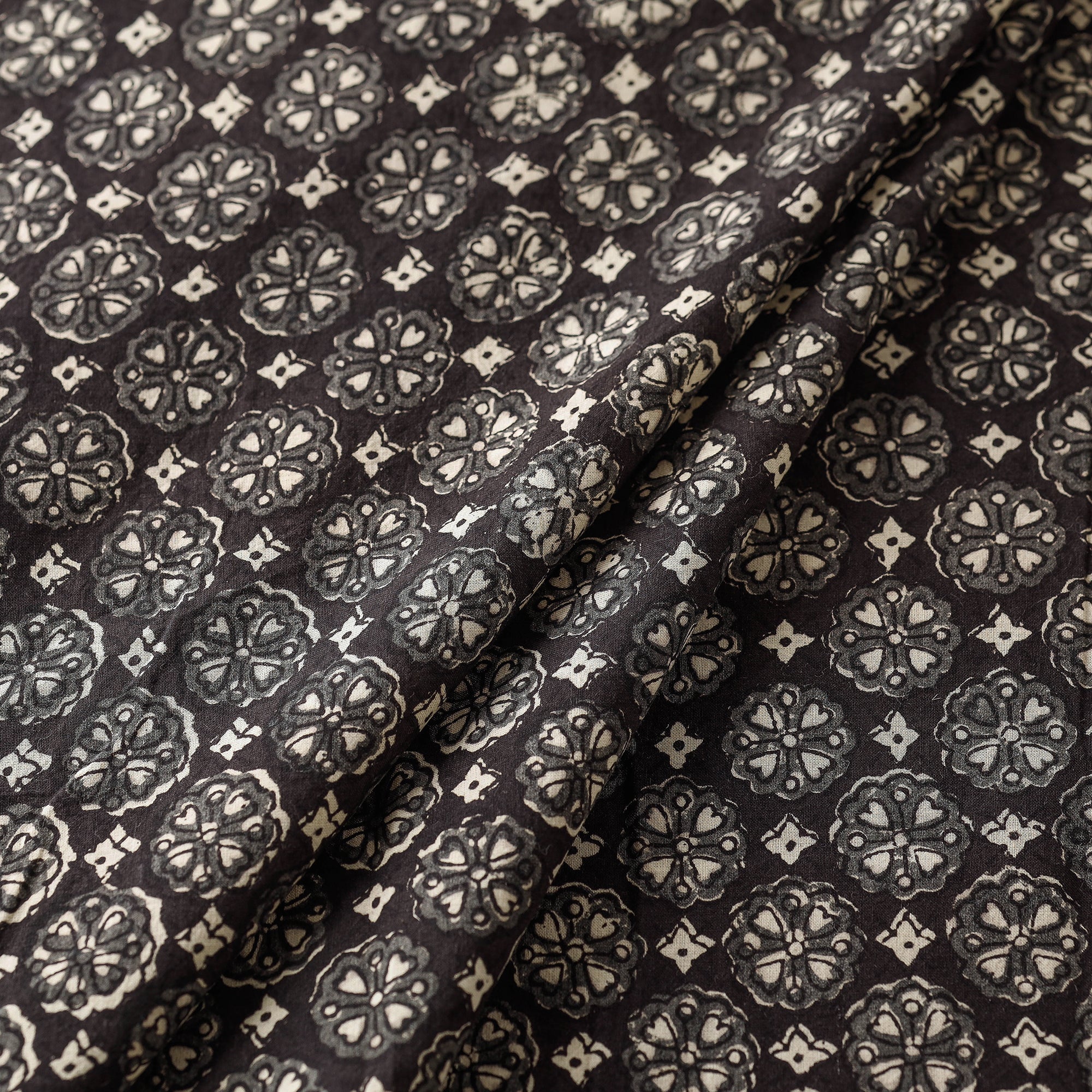 HAVELI CHRONICLES Black Floral Forage Bagru Block Print Cotton Fabric - view 2