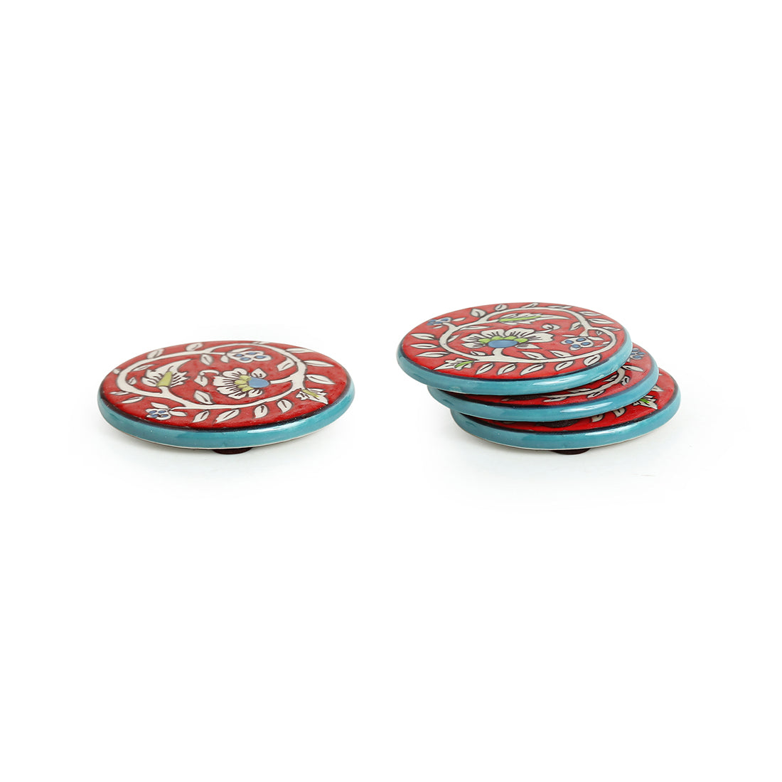 EXCLUSIVELANE 'Mughal Disks' Floral Handpainted Coasters In Ceramic (Set of 4) - view 2