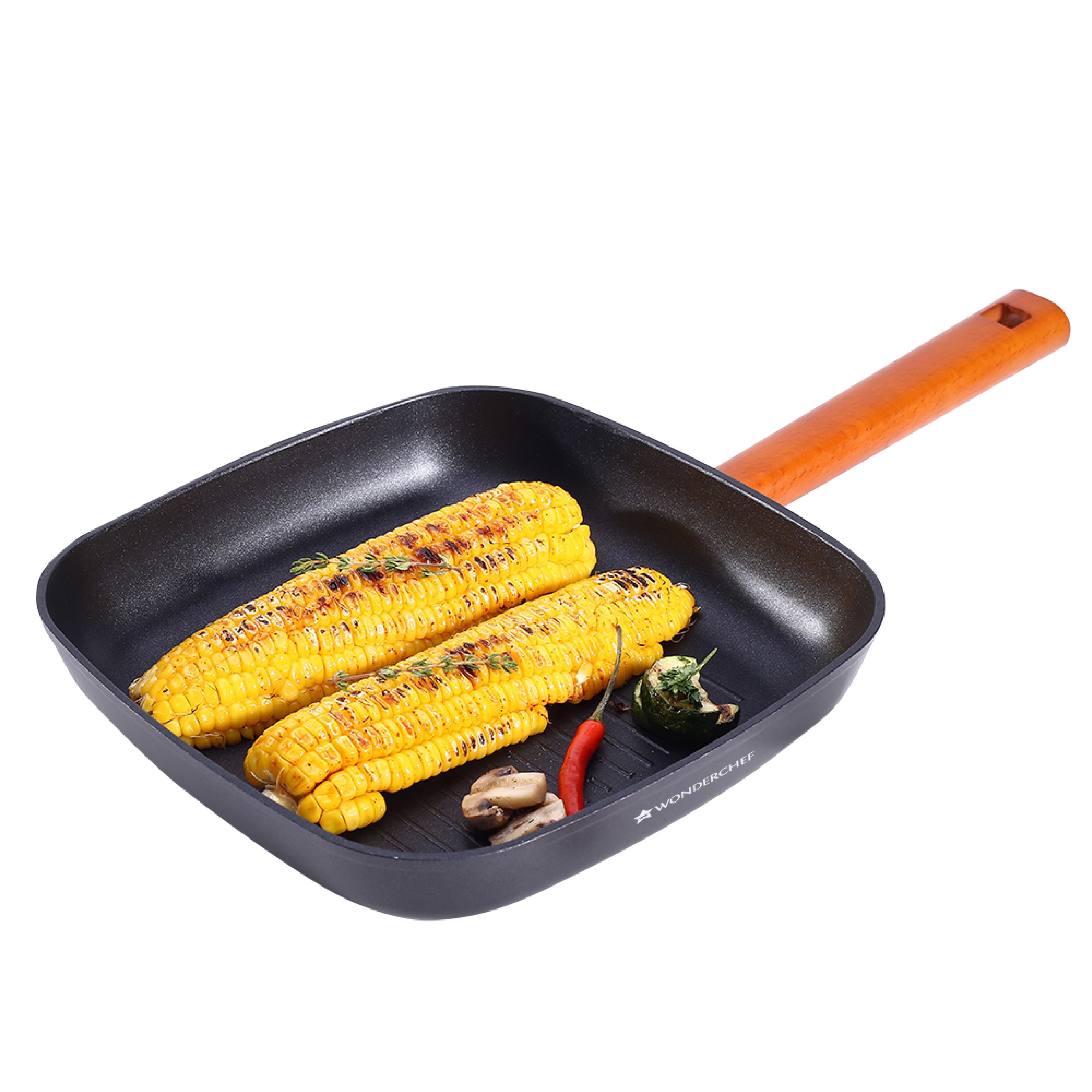Wonderchef Caesar 24 cm Non-stick Grill Pan with Wooden Handle