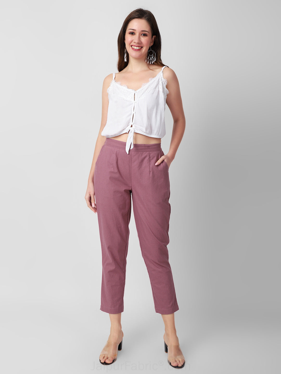 JaipurFabric® Berry Blush Women Cotton Pants casual and semi formal daily trousers