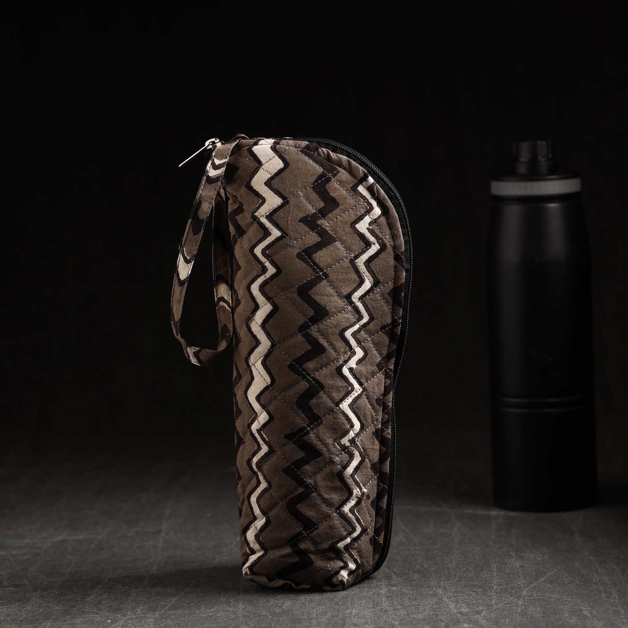 JALPARI Brown - Pipad Block Printed Cotton 1L Water Bottle Cover