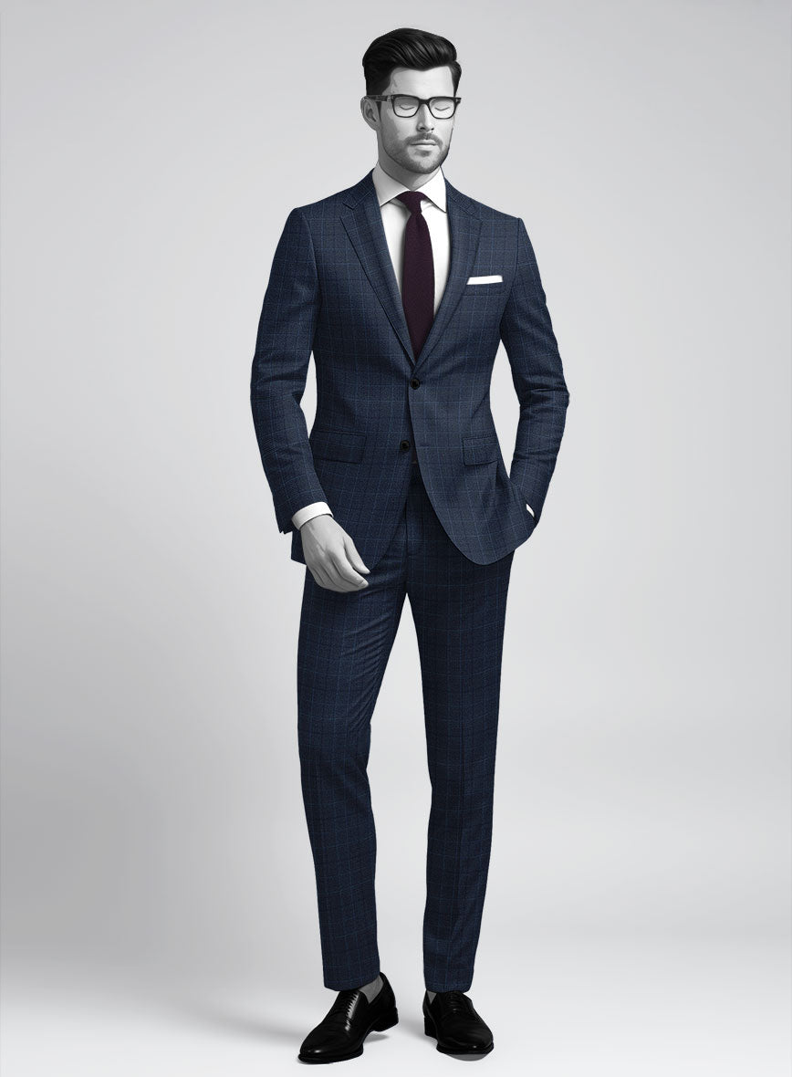 StudioSuits Napolean Porter Prince Of Wales Blue Wool Suit