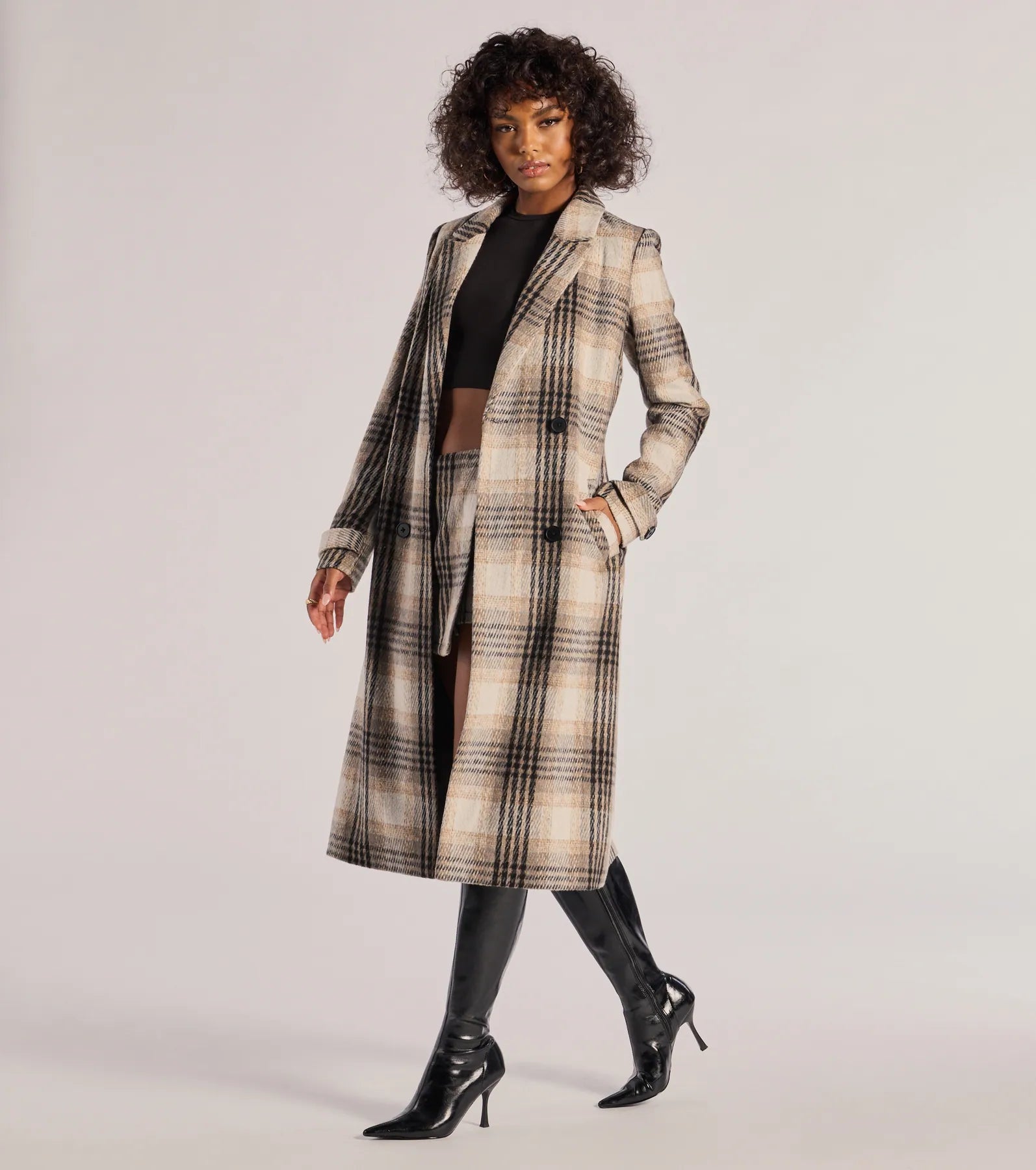 Windsor Classic Charm Plaid Trench Coat – GRAY - view 4
