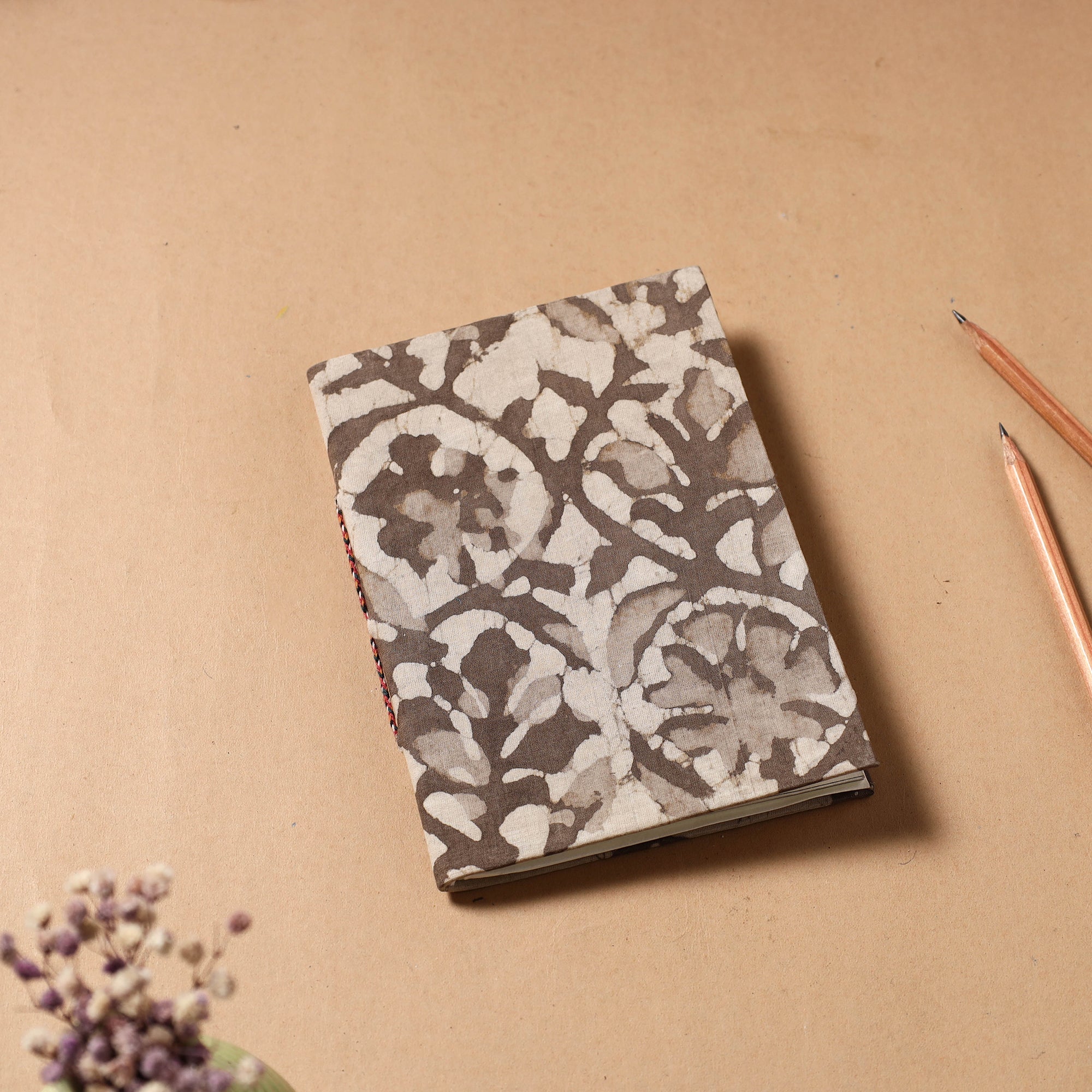 BINDAAS UNLIMITED Brown - Bagru Fabric Cover Handmade Paper Notebook (7 x 5 in)