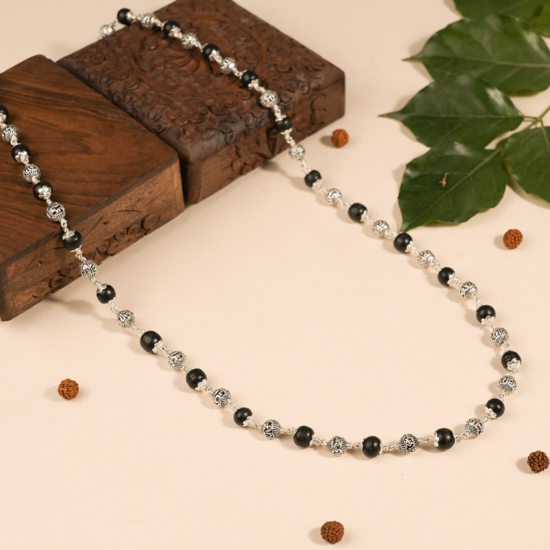 Prinjal Jewellers Karungali With Om Namah Shivay Silver Beads Mala - view 2