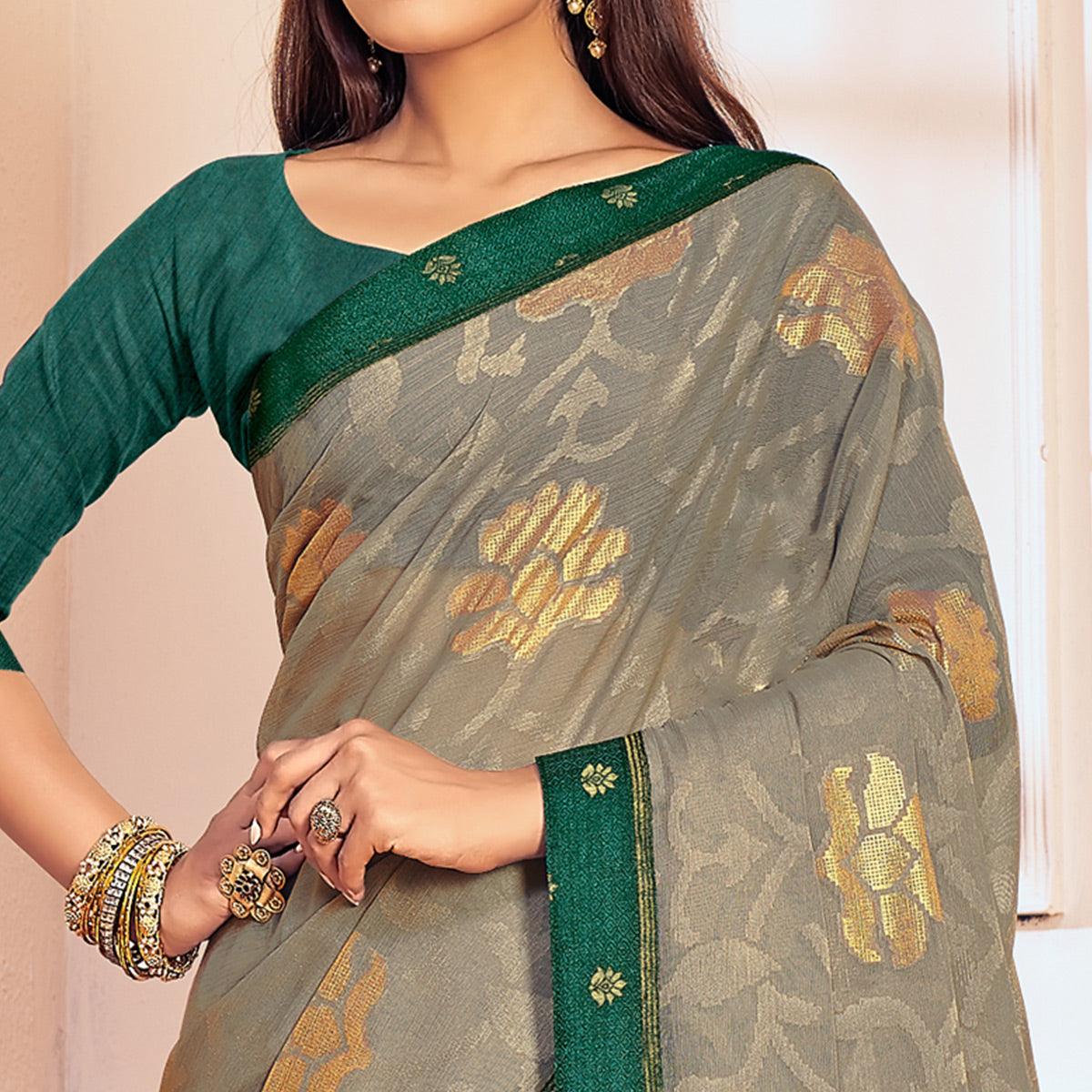 Peachmode Grey Woven Brasso Saree – Women's - view 2