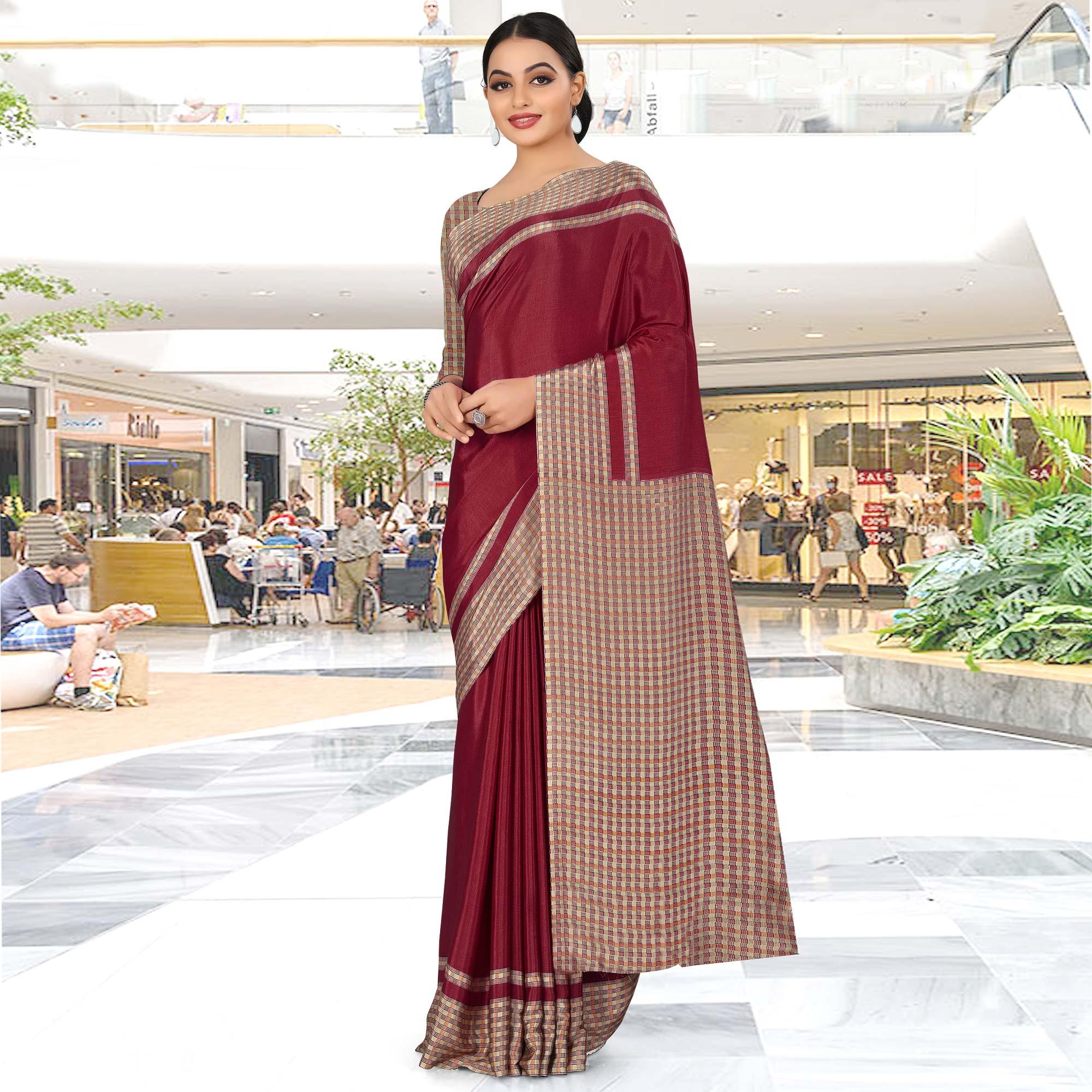 Peachmode Lovely Maroon Coloured Casual Wear Printed Crepe Saree
