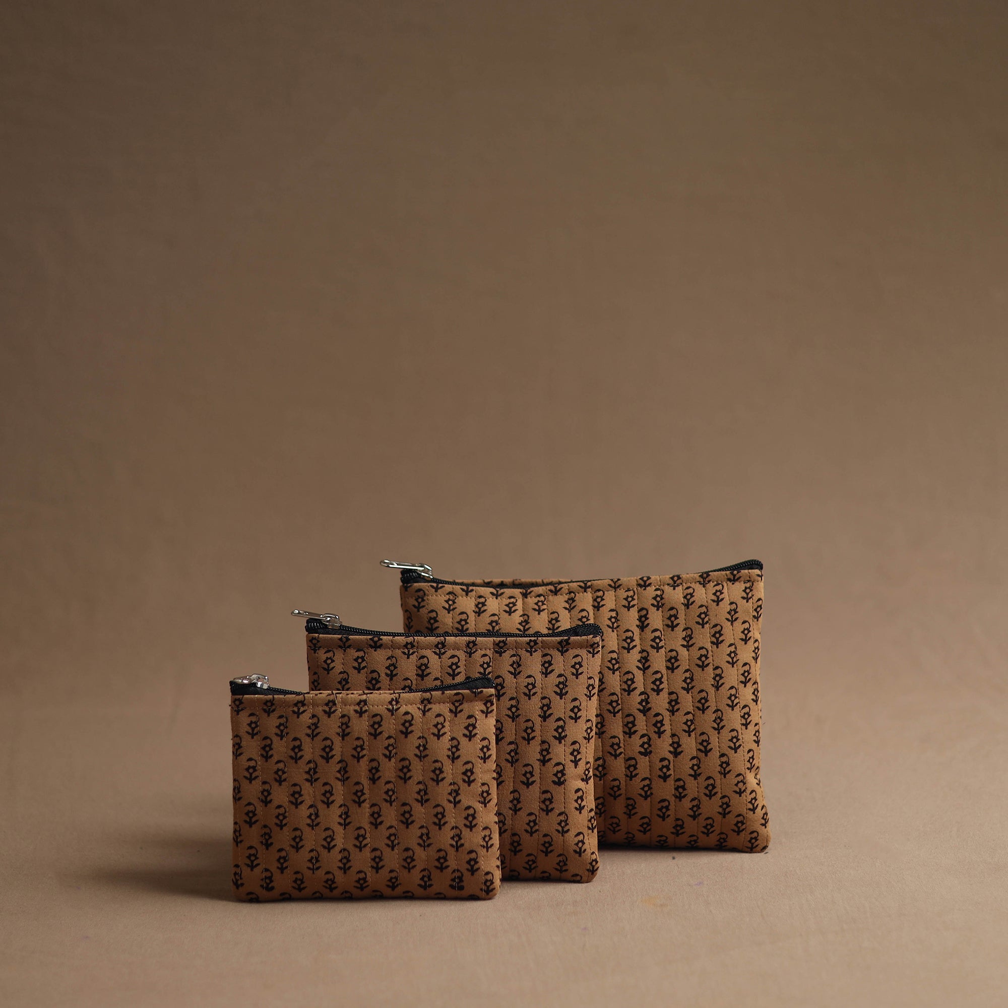 NOORI BAZAR Brown - Handmade Cotton Multipurpose Utility Pouches (set of 3) 03