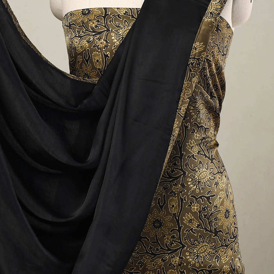 NOORI BAZAR Brown - 3pc Modal Silk Ajrakh Print Kurta with Plain Dupatta 11 - view 3