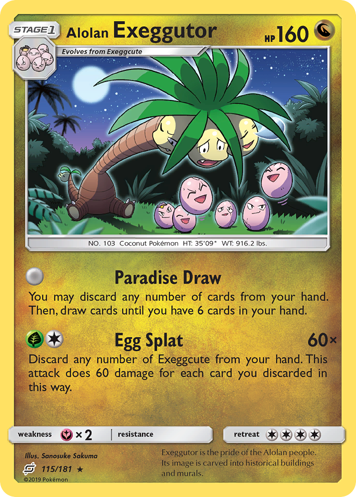 Rare sm9-115 reverse – Pokémon Alolan Exeggutor - 115/181 - Rare [sm9-115] [Reverse Holo] - Alolan Exeggutor - 115/181 - Rare