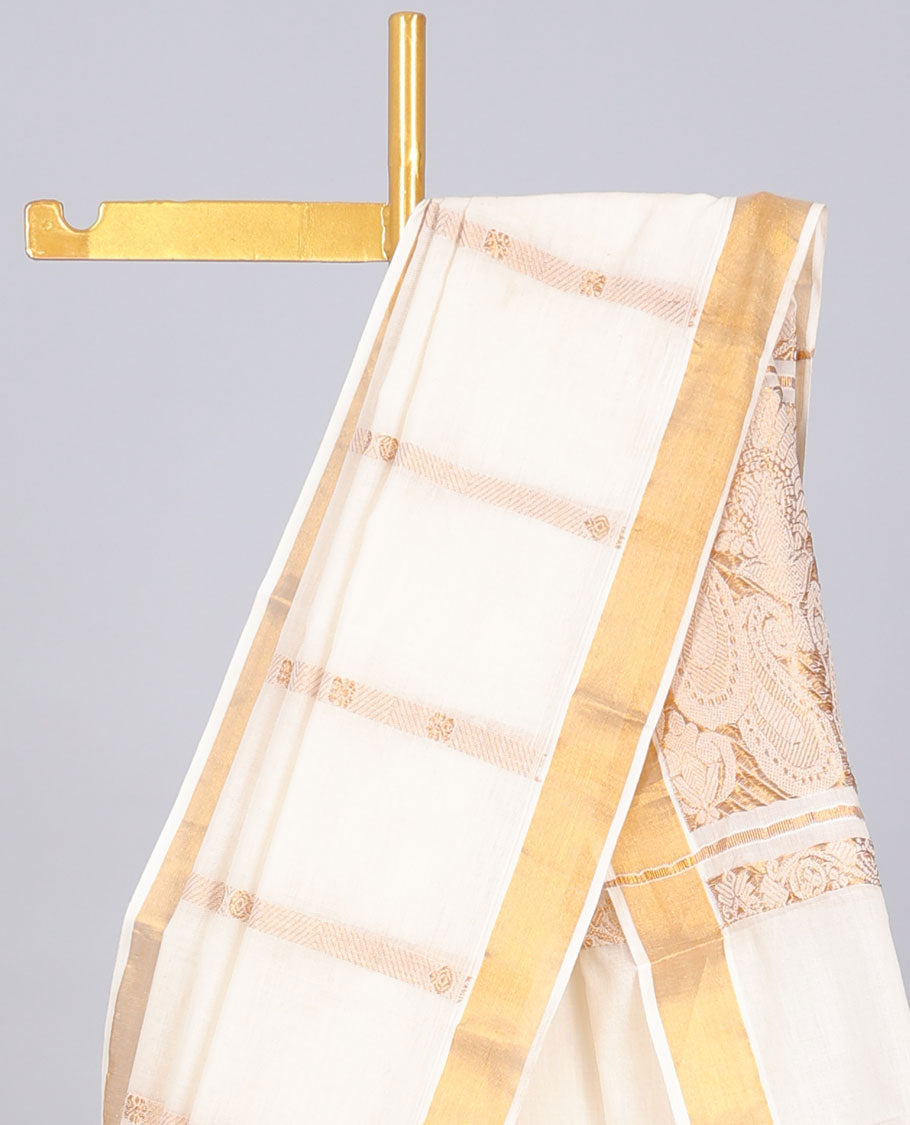 Pothys Cream kerala saree with zari designs, zari border & pallu of paisley designs in zari - view 2