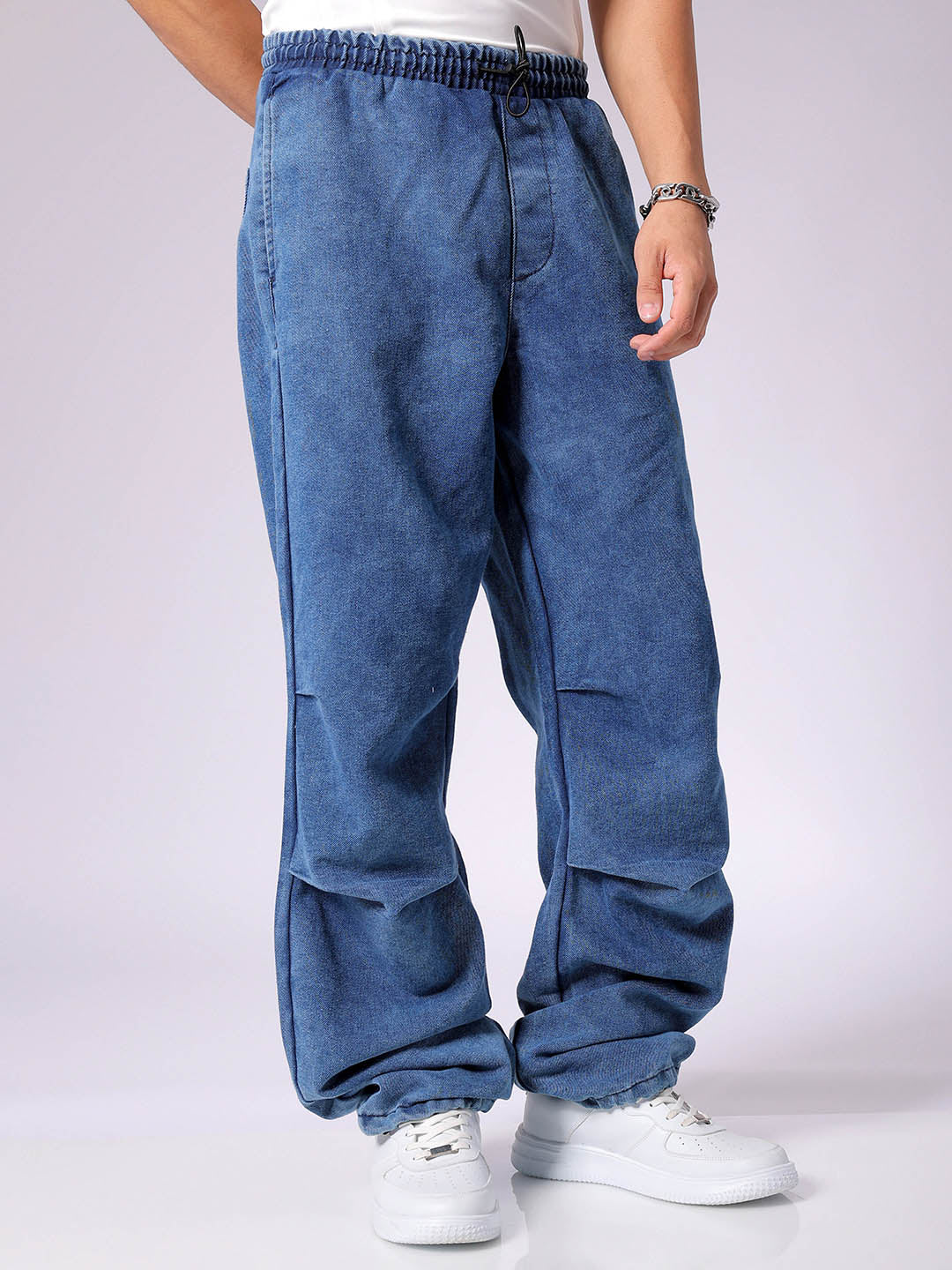 The Indian Garage Co Men's Blue Baggy Tapered Fit Solid Denim Jogger - view 3