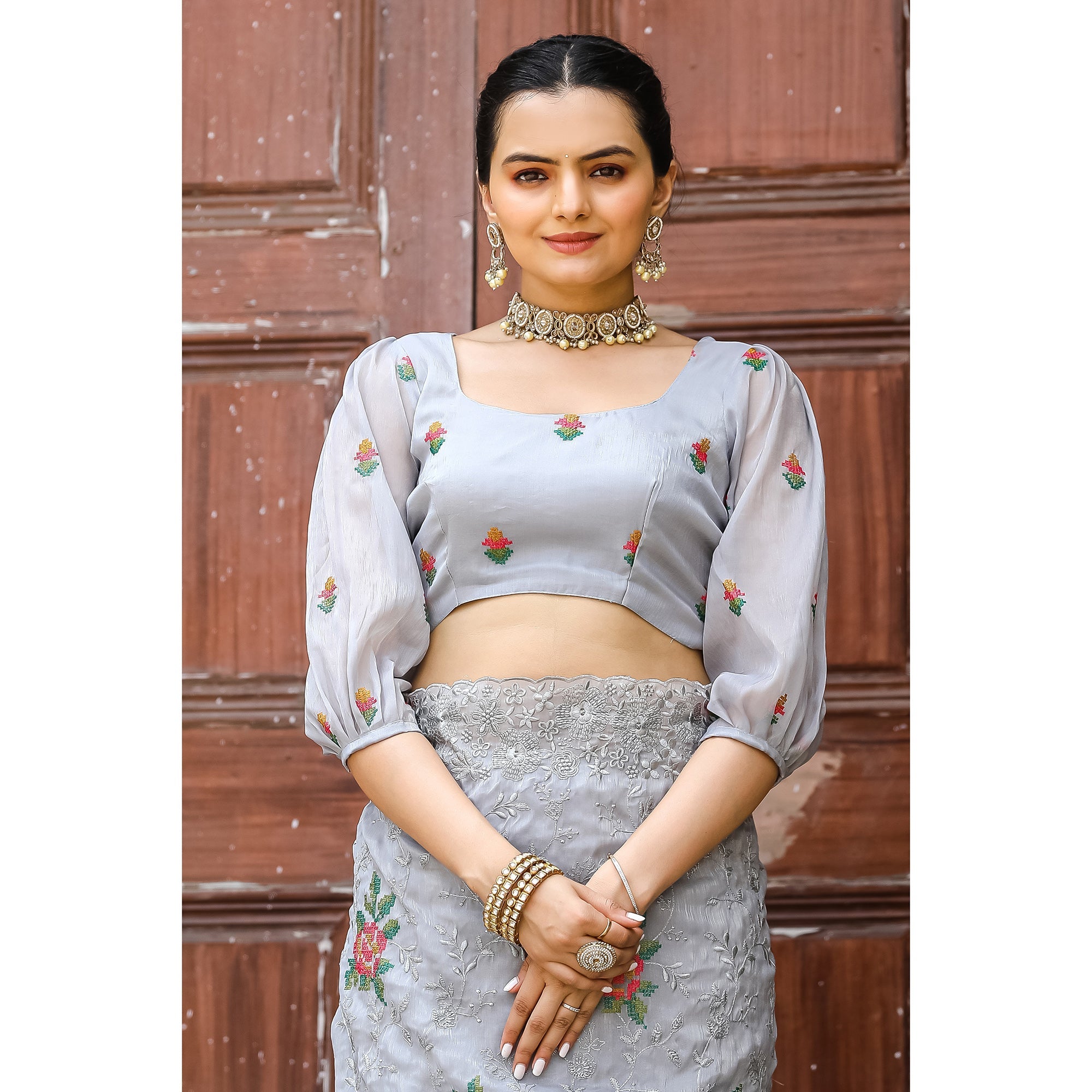 TASARIKA COUTURE Ankita Grey Chiffon Handwork Saree - view 6