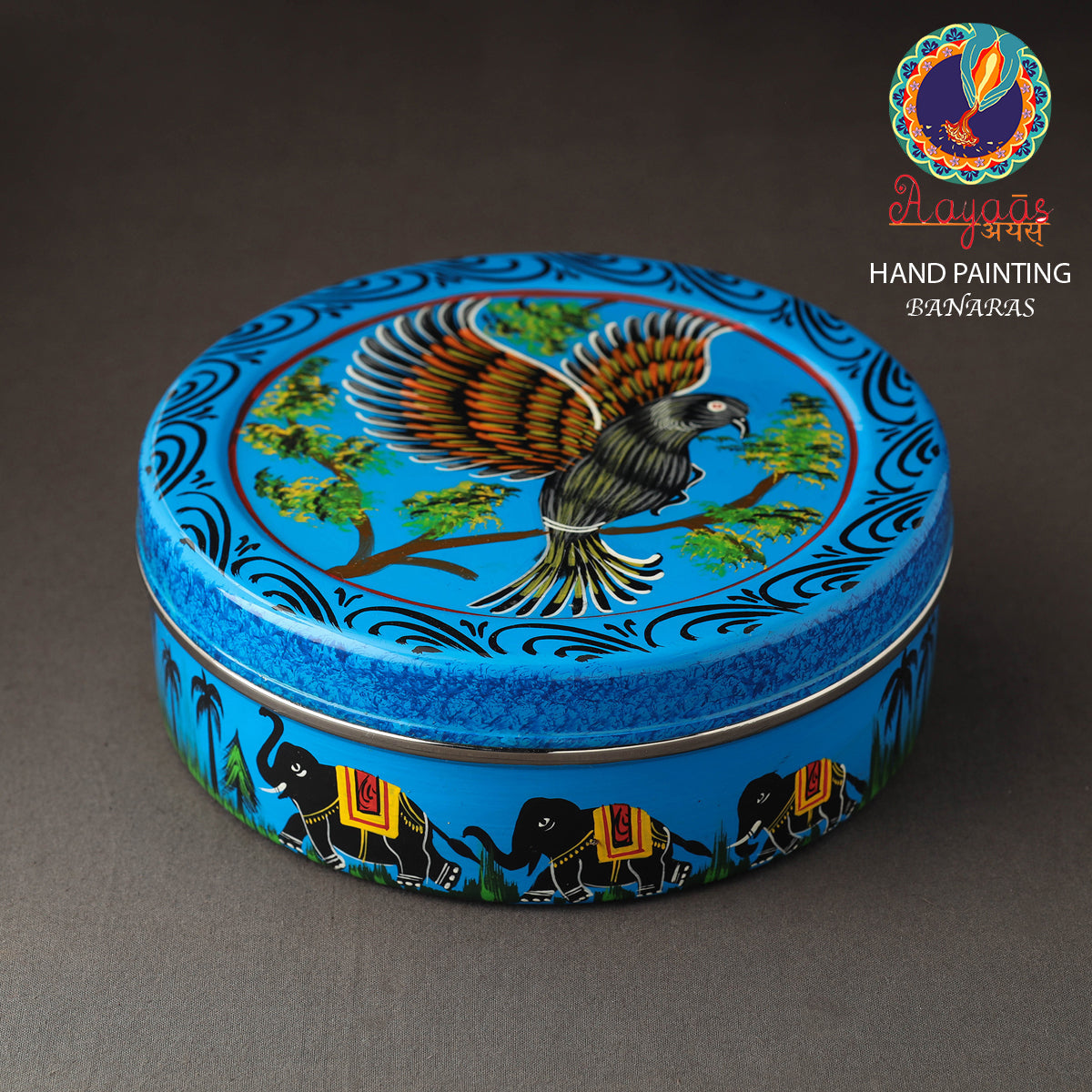 AAYAAS Banaras Handpainted Stainless Steel Chapati Box