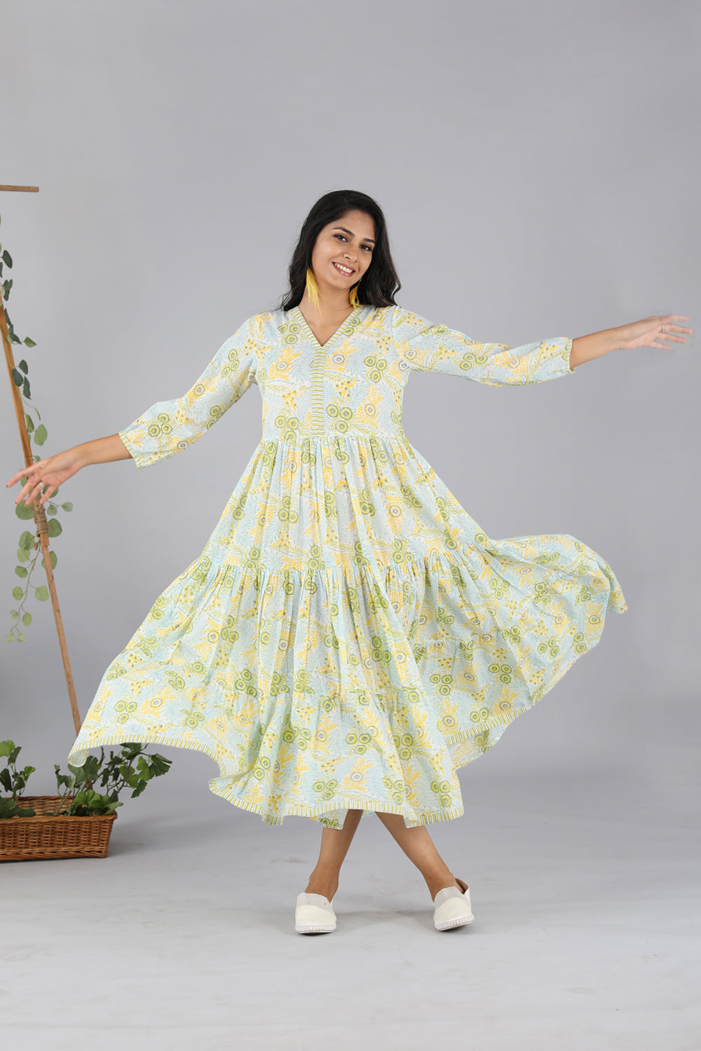 Kalanjali Ethnics Hand block printed tiered dress - view 5
