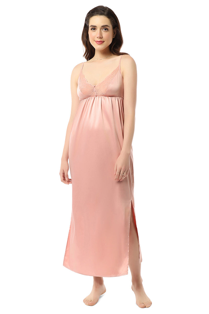Amante Eternal Bliss Full-length Satin Chemise - Mellow Rose