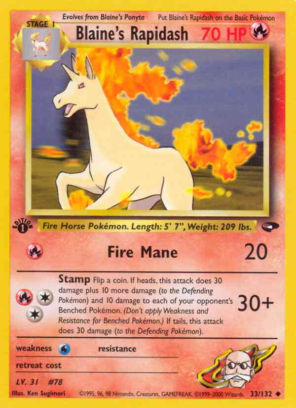 1st edition gym2-33 – Pokémon Blaine's Rapidash - 33/132 - Uncommon - 1st Edition [gym2-33] [Non-Holo]