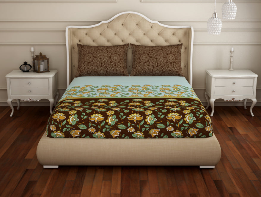 Spaces India Floral Sea Green - Green 100% Cotton King Size Bedsheet - Atrium Plus Ecom By Spaces