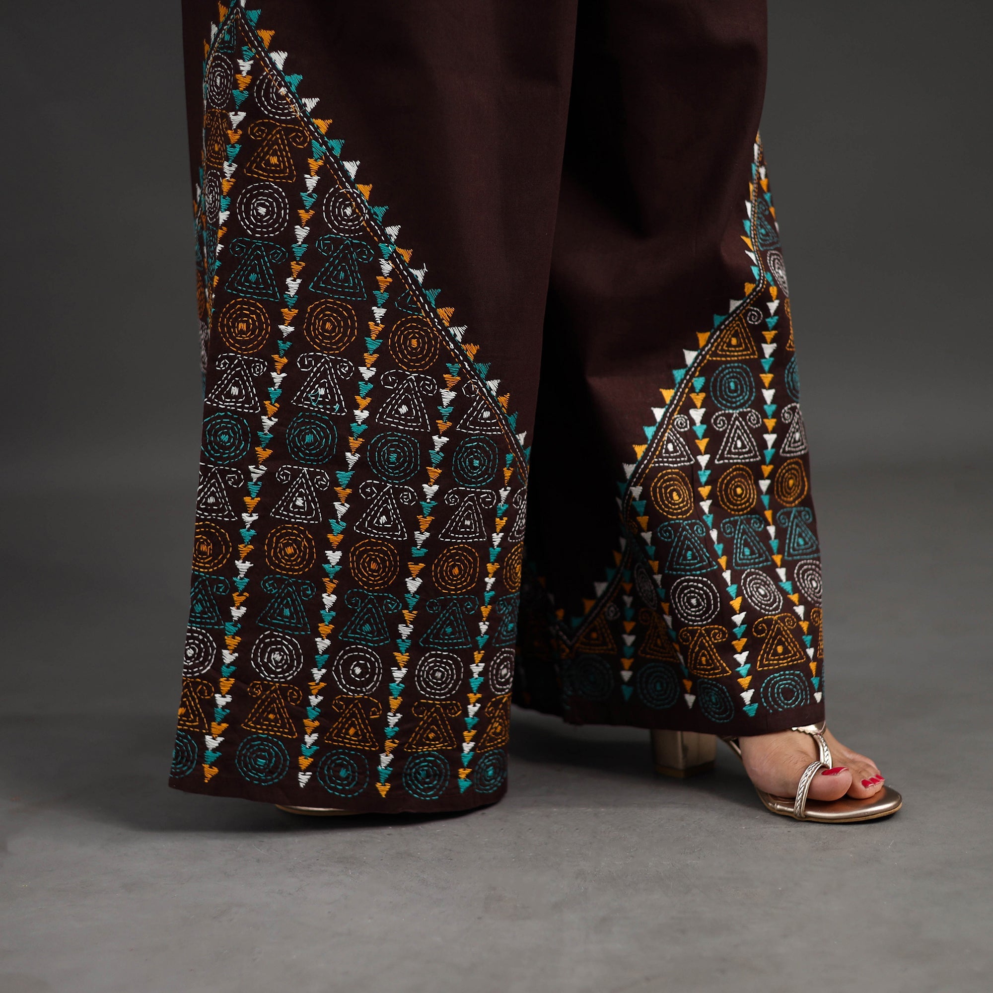 ASALKAAR Brown - Kantha Hand Embroidery Palazzo in Cotton 74 - view 5
