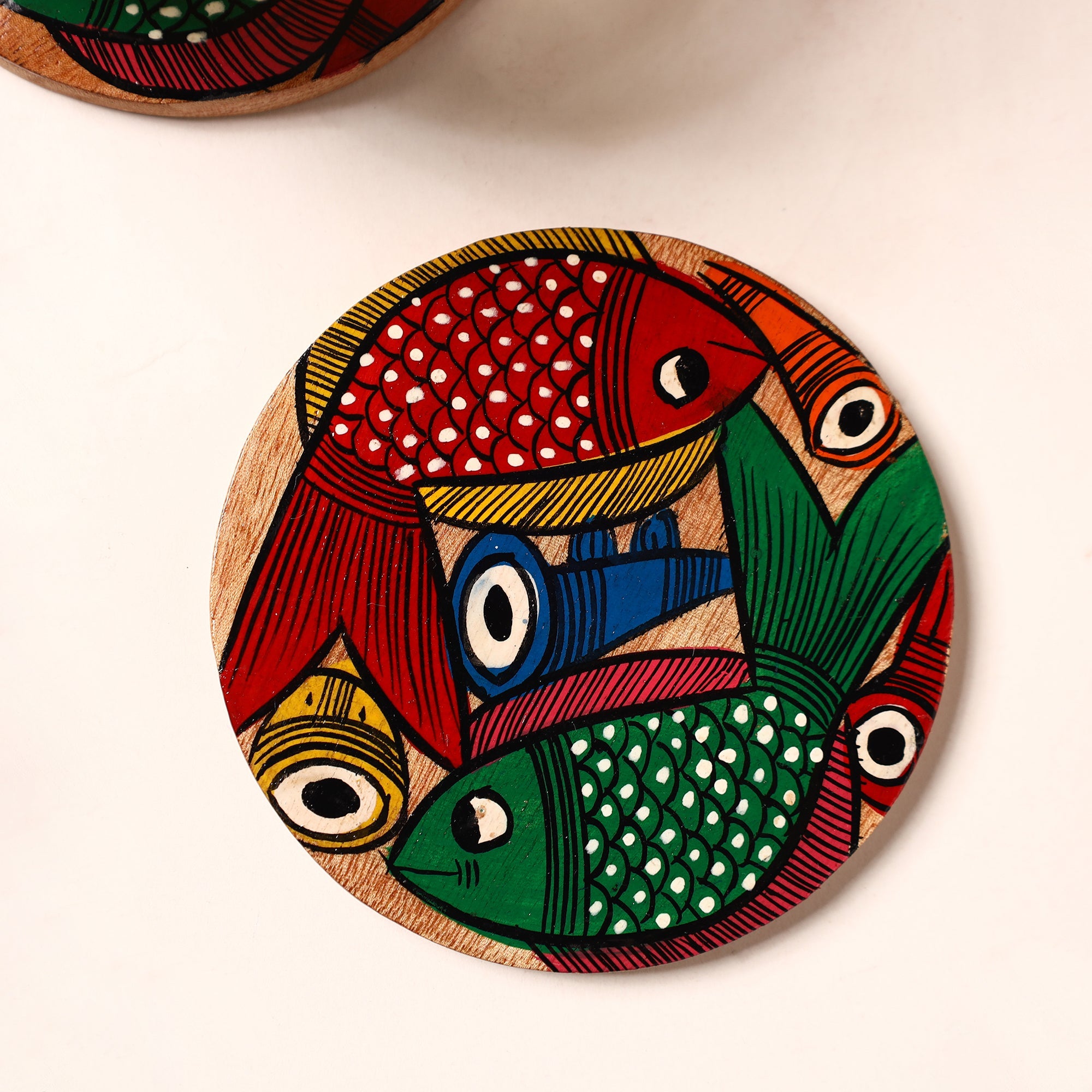 ITOKRI CRAFTS INITIATIVE Bengal Patua Handpainted Akashmoni Wooden Coasters (Set of 4) 37 - view 2