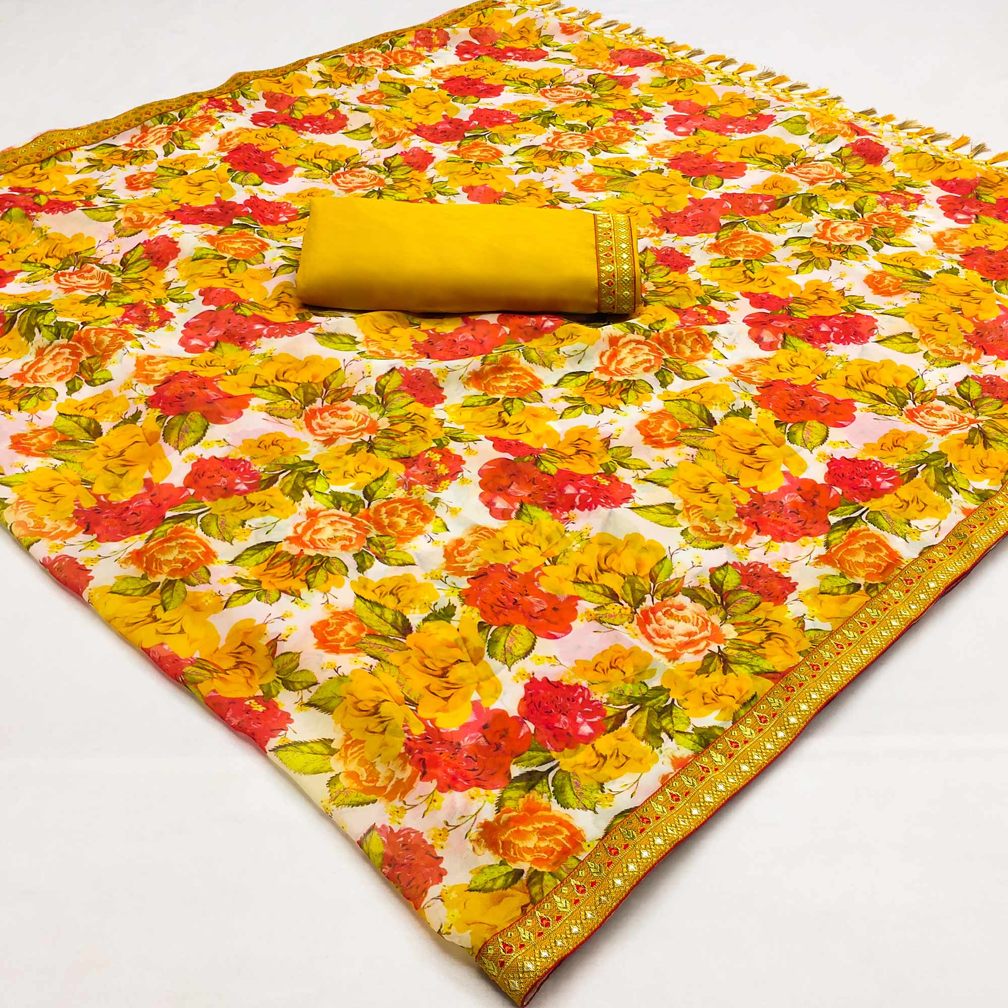 Peachmode Multicolor Floral Printed Georgette Saree