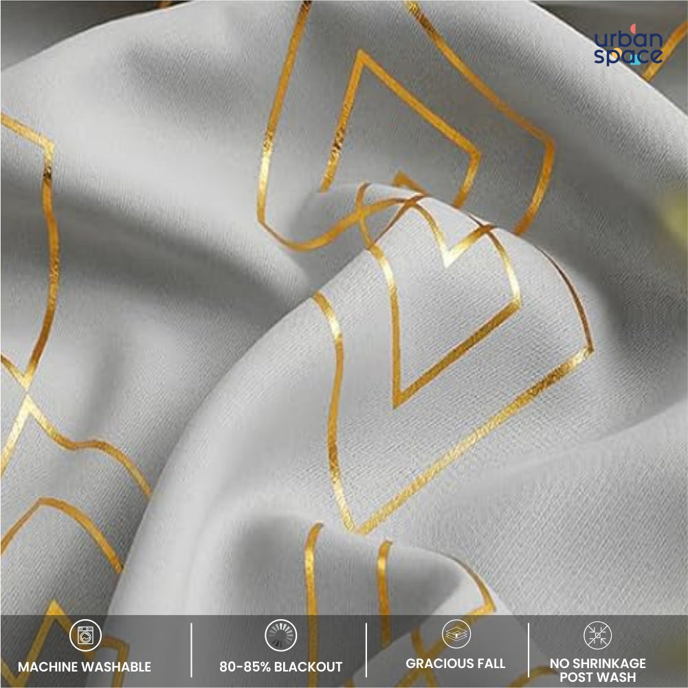 Urban Space -Home Furnishing Store Gold Foil Printed 80-85% Blackout Curtains - Pack of 1 - Diamond- Grey - view 4