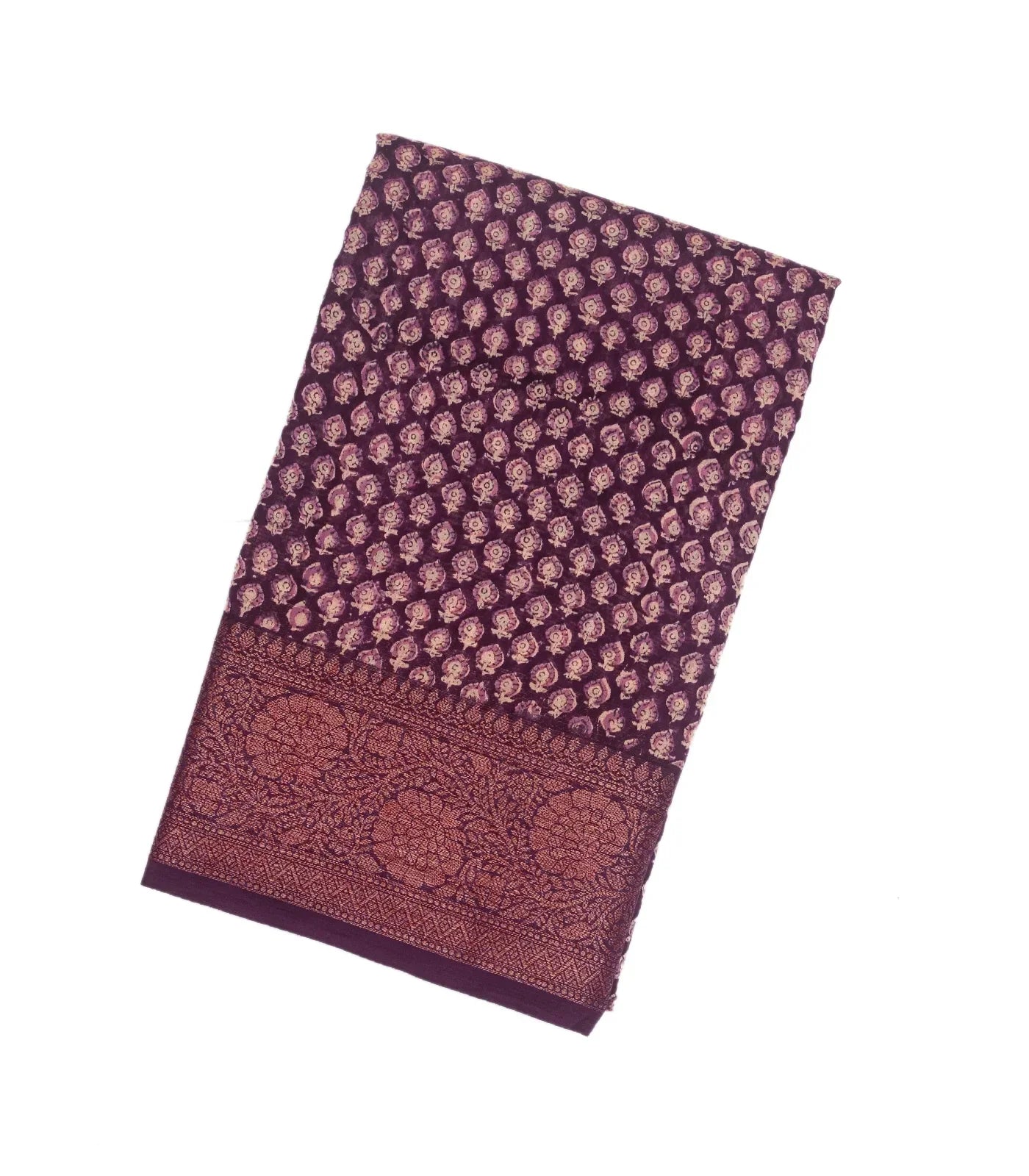 RmKV Burgundy Woven Chanderi Cotton Saree With Printed Small Motifs