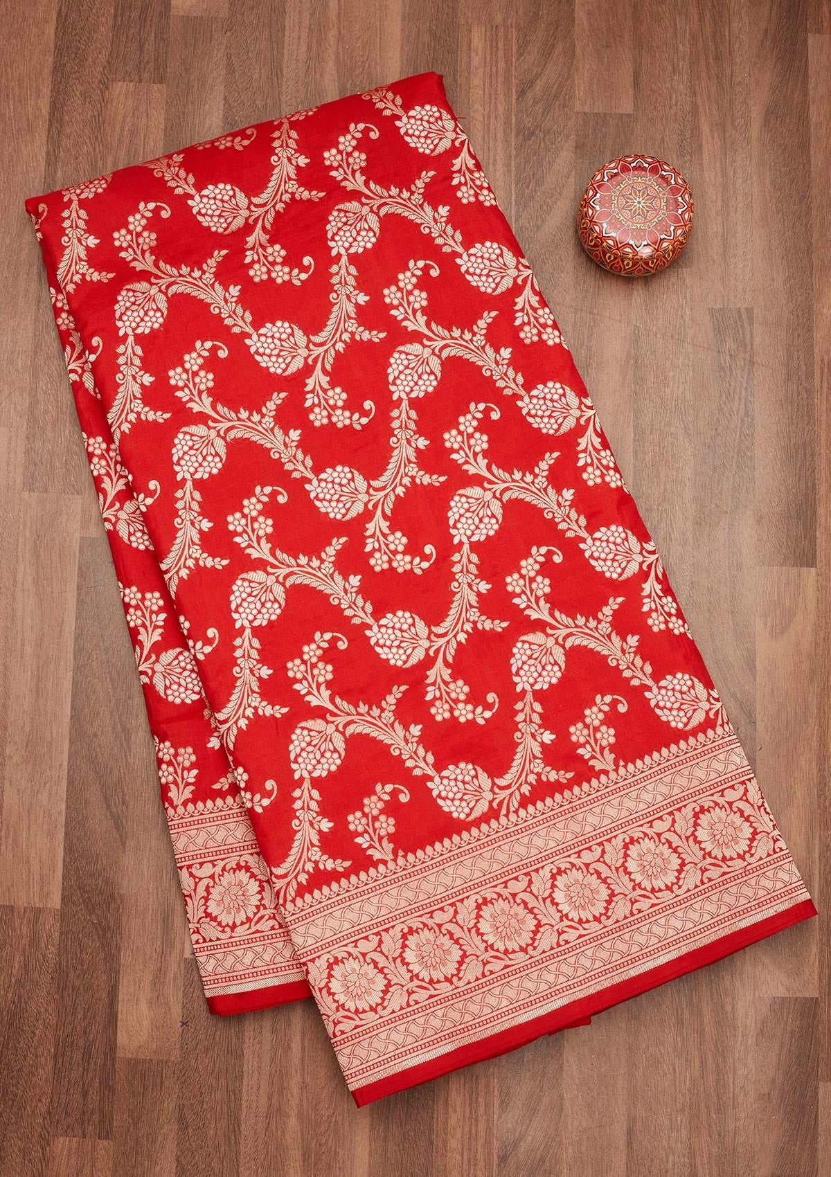 Koskii Red Zariwork Pure Silk Saree – Women's
