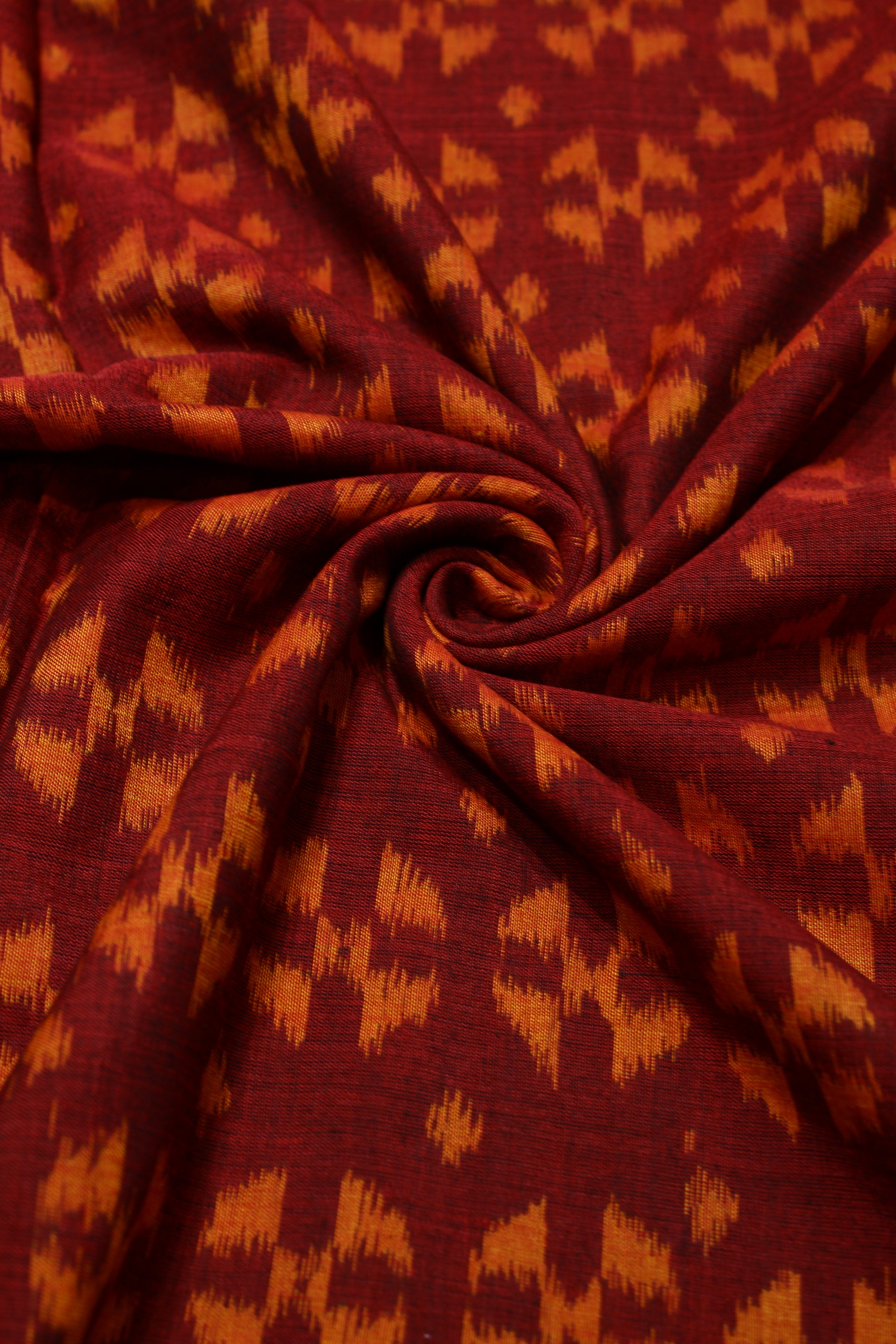 IndianVillèz Maroon Orange Sambalpuri Ikat Cotton Fabric