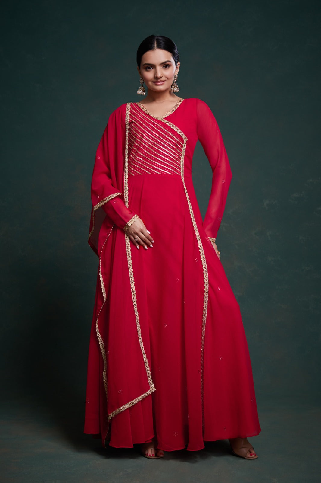 ClothsVilla Chic Red Georgette Dress with Elegant Prints – Ready to Wear - view 2