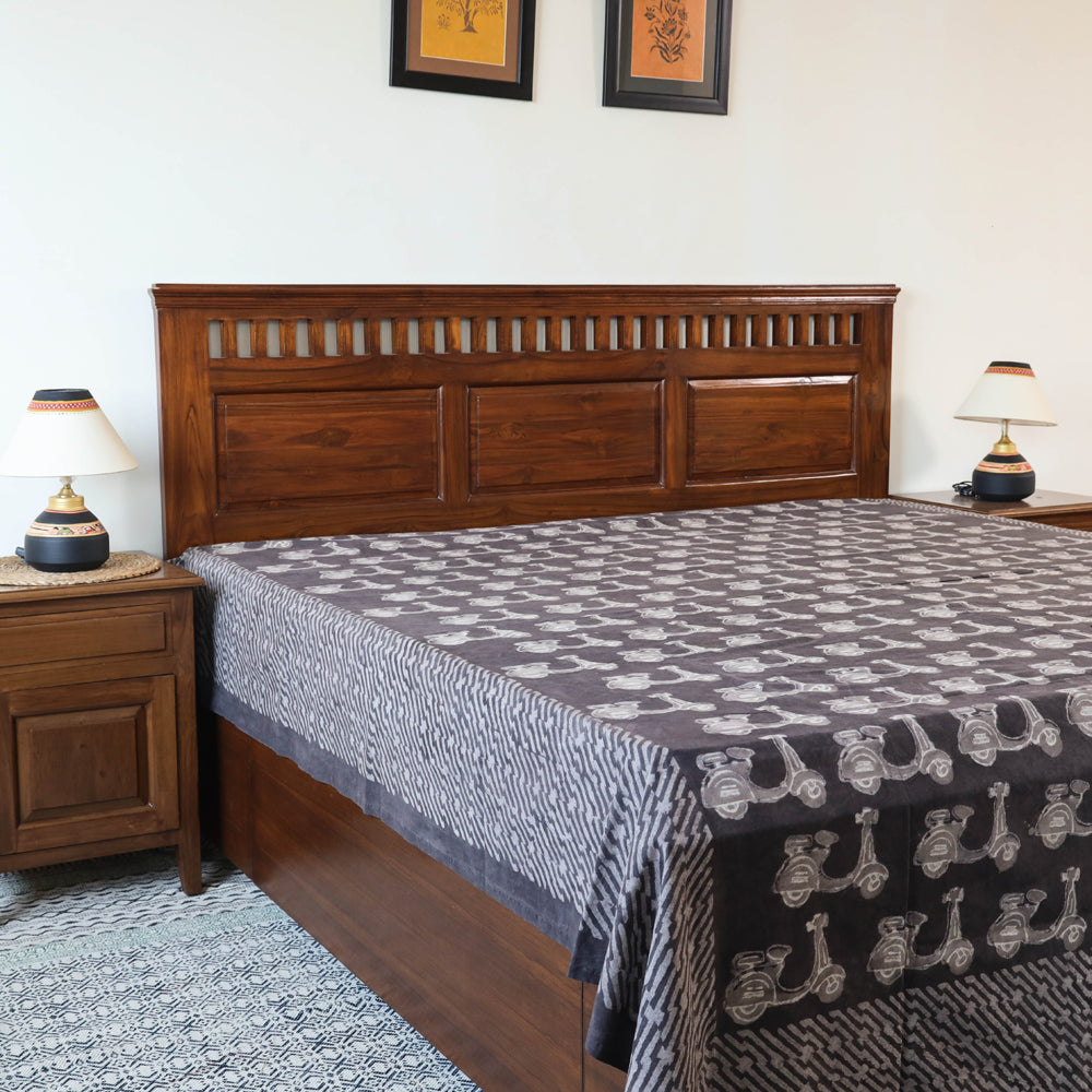 BINDAAS UNLIMITED Brown - Block Art Print Cotton Double Bindaas Bed Sheet (110 x 93 in)