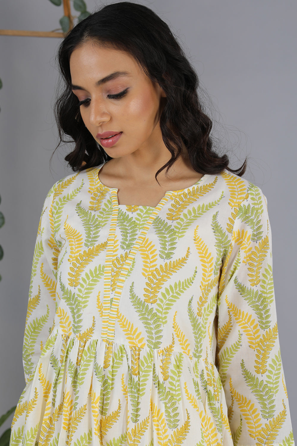 Kalanjali Ethnics Gathered cotton handblock printed kurti - view 5