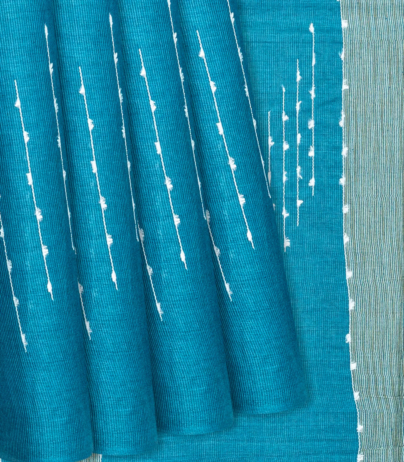 RmKV Steel Blue Woven Tussar Silk Saree With Chevron Stripes-Steel Blue