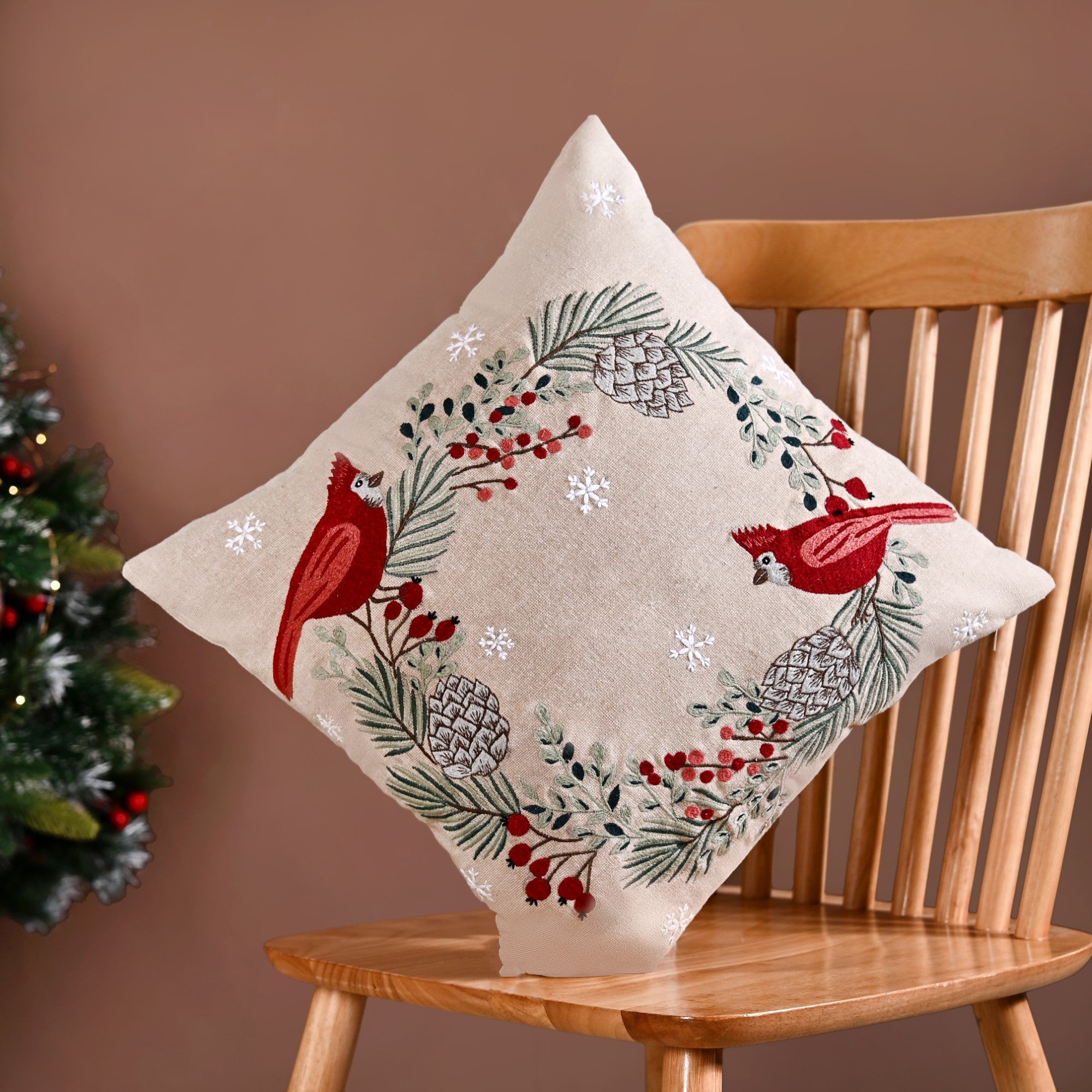 Nestasia Winter Songbirds Decorative Cotton Cushion Cover 40x40cm - view 2