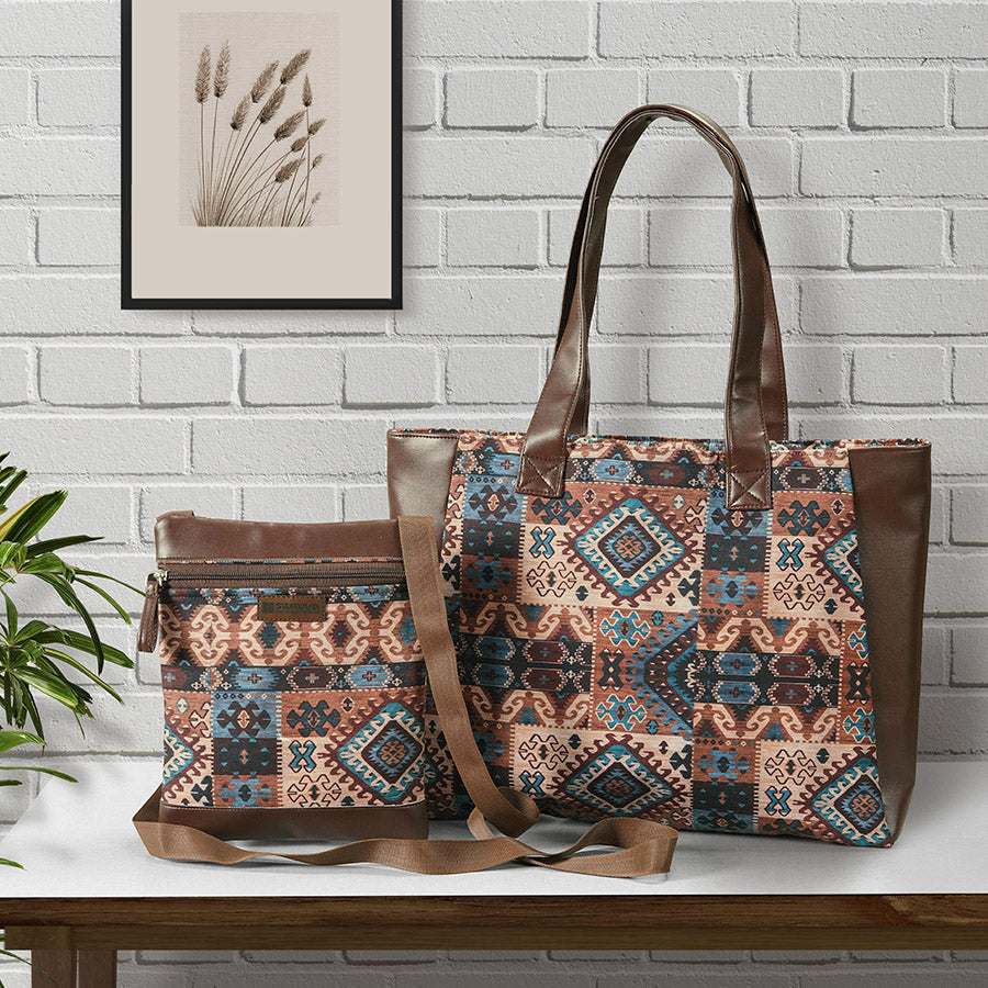 Swayam India Combo-aztec Design Tote Bag With Coordinated Satchel - view 3