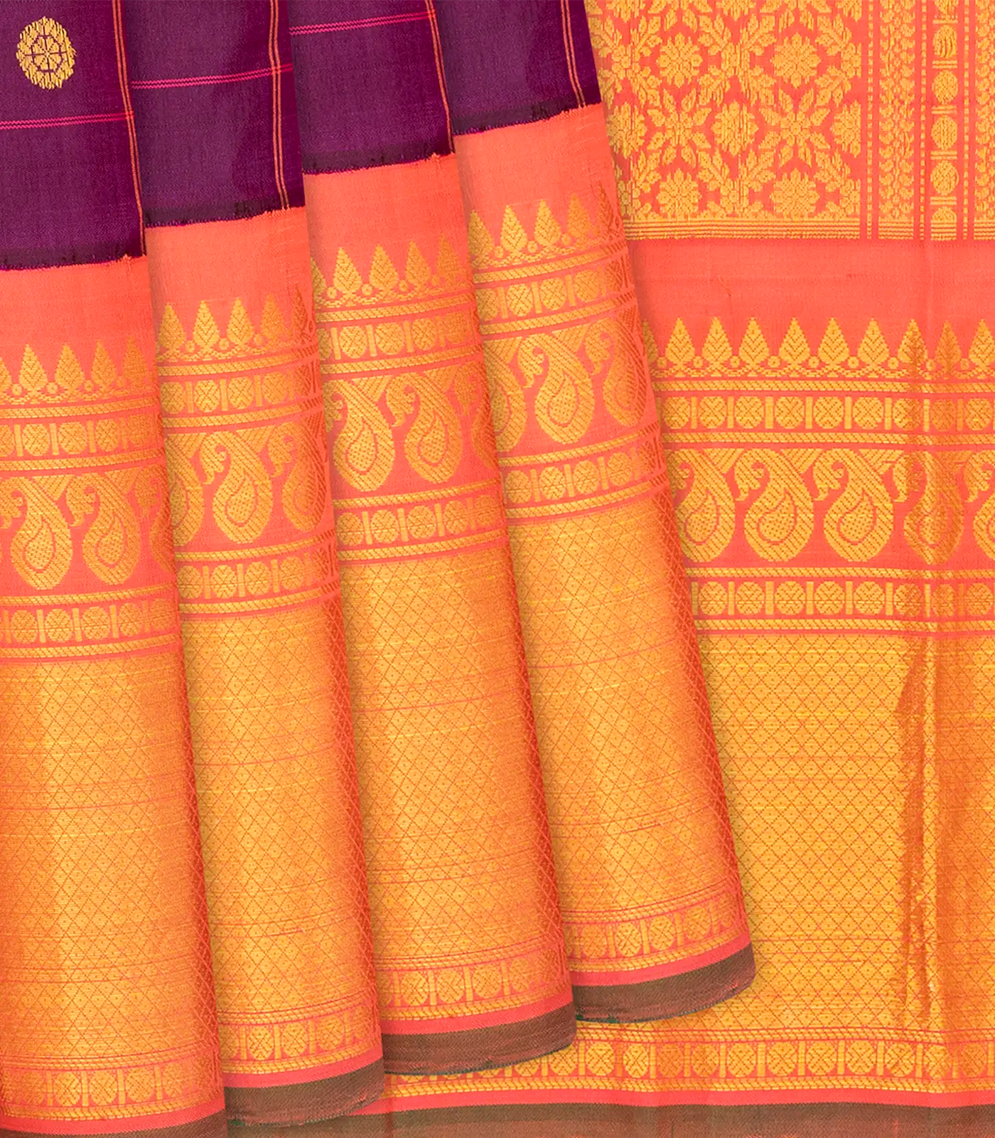 RmKV Magenta Handloom Gadwal Silk Saree With Checks-Magenta
