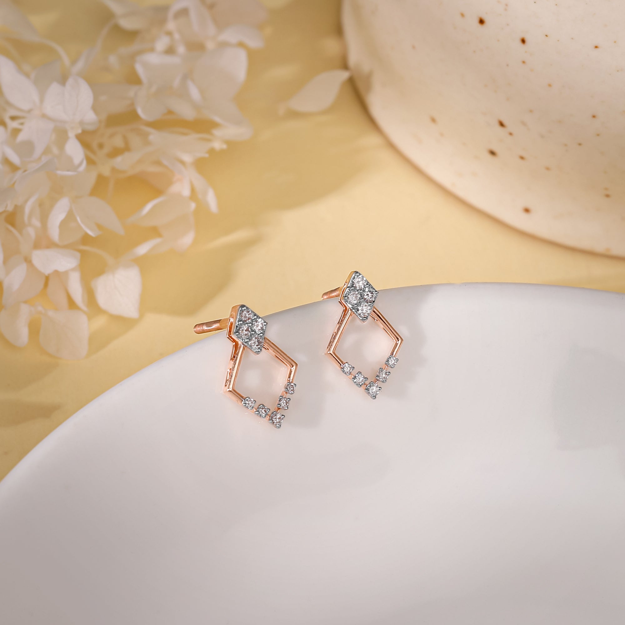 GIVA Jewellery Rose Gold Radiant Rhombus Diamond Earrings - view 2