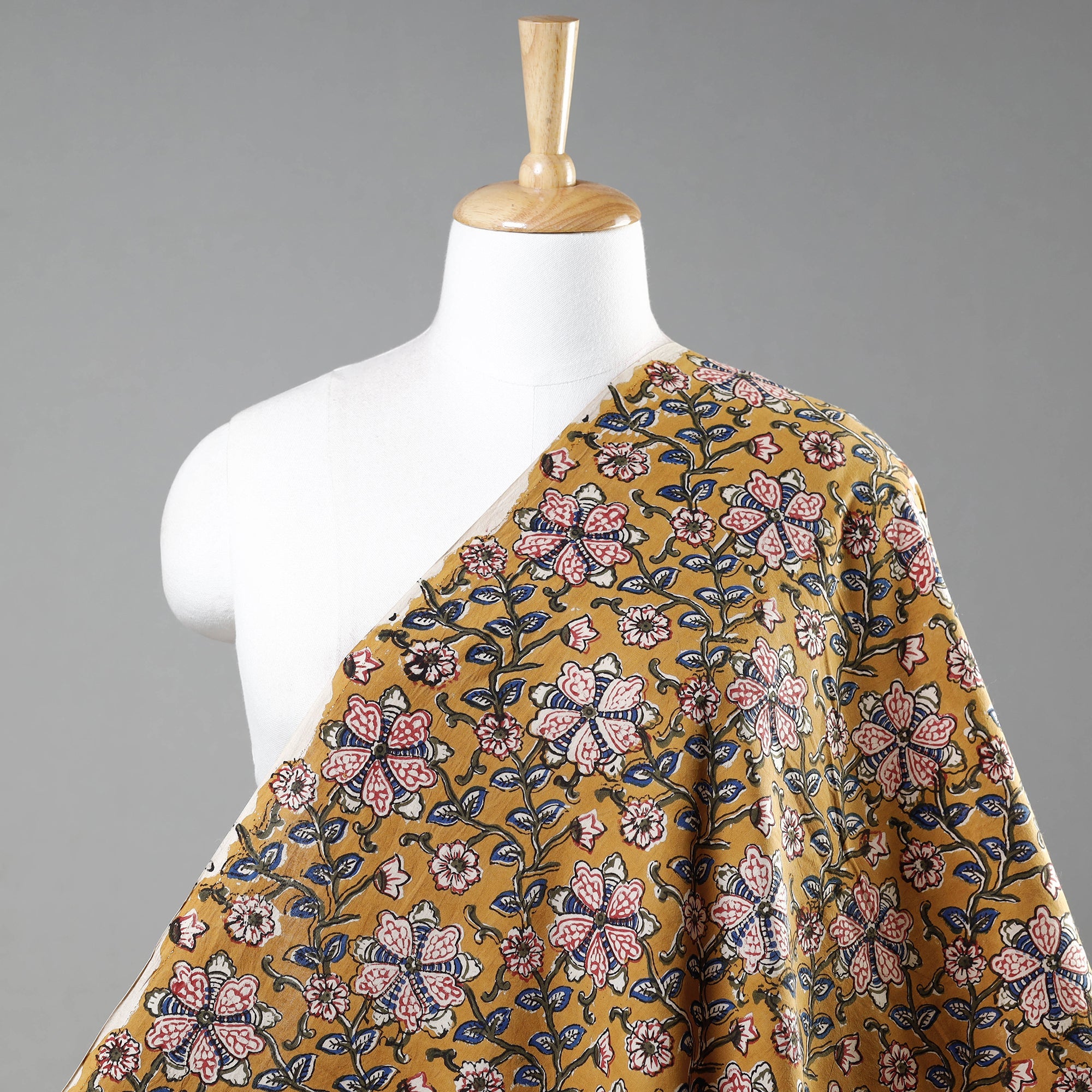 HAVELI CHRONICLES Brown - Florals Kalamkari Bagru Block Print Cotton Fabric 08