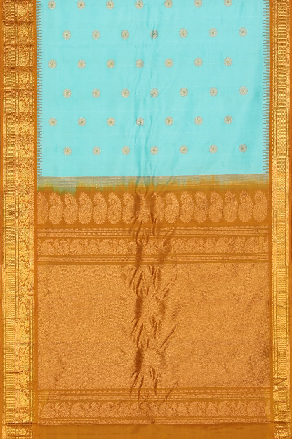 Kalanjali Gadwal Silk Turquoise Blue Saree – Women's - view 4