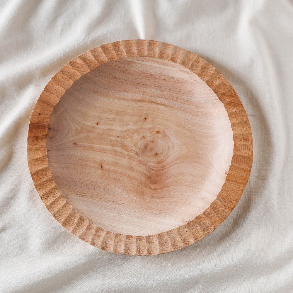 SASHA Beige - Hand Carved Natural Neem Wooden Round Plate (9 x 9 in) - view 2