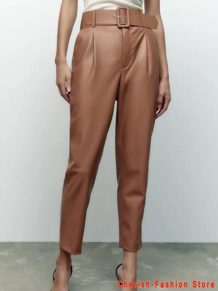 Alamode By Akanksha Raey Leather Pants – Brown