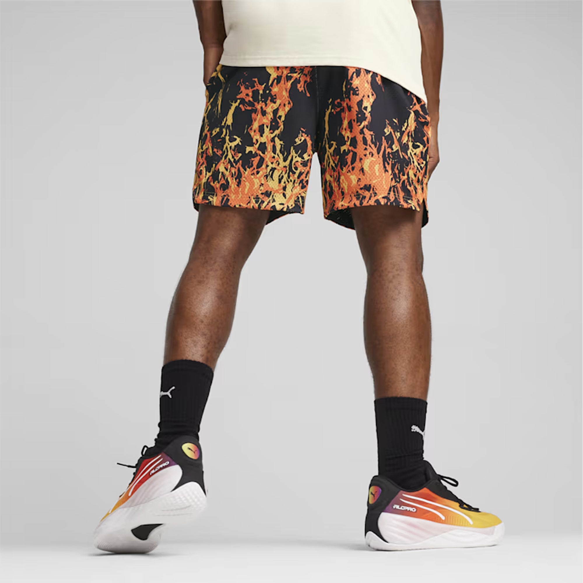 Puma | STRAIGHT FLAMES BASKETBALL SHORTS { BLACK - view 2