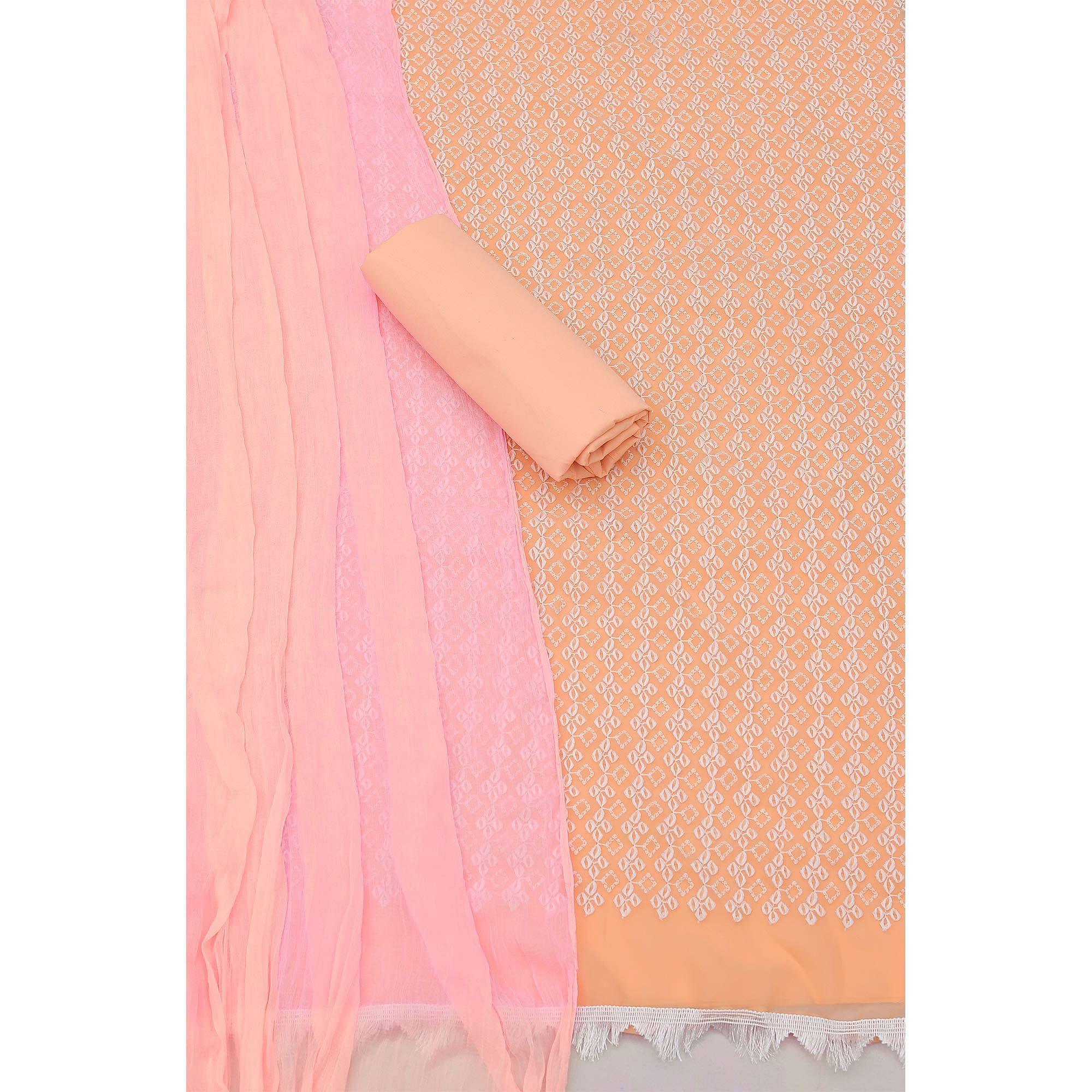 Peachmode Cream Casual Wear Embroidered Georgette Dress Material