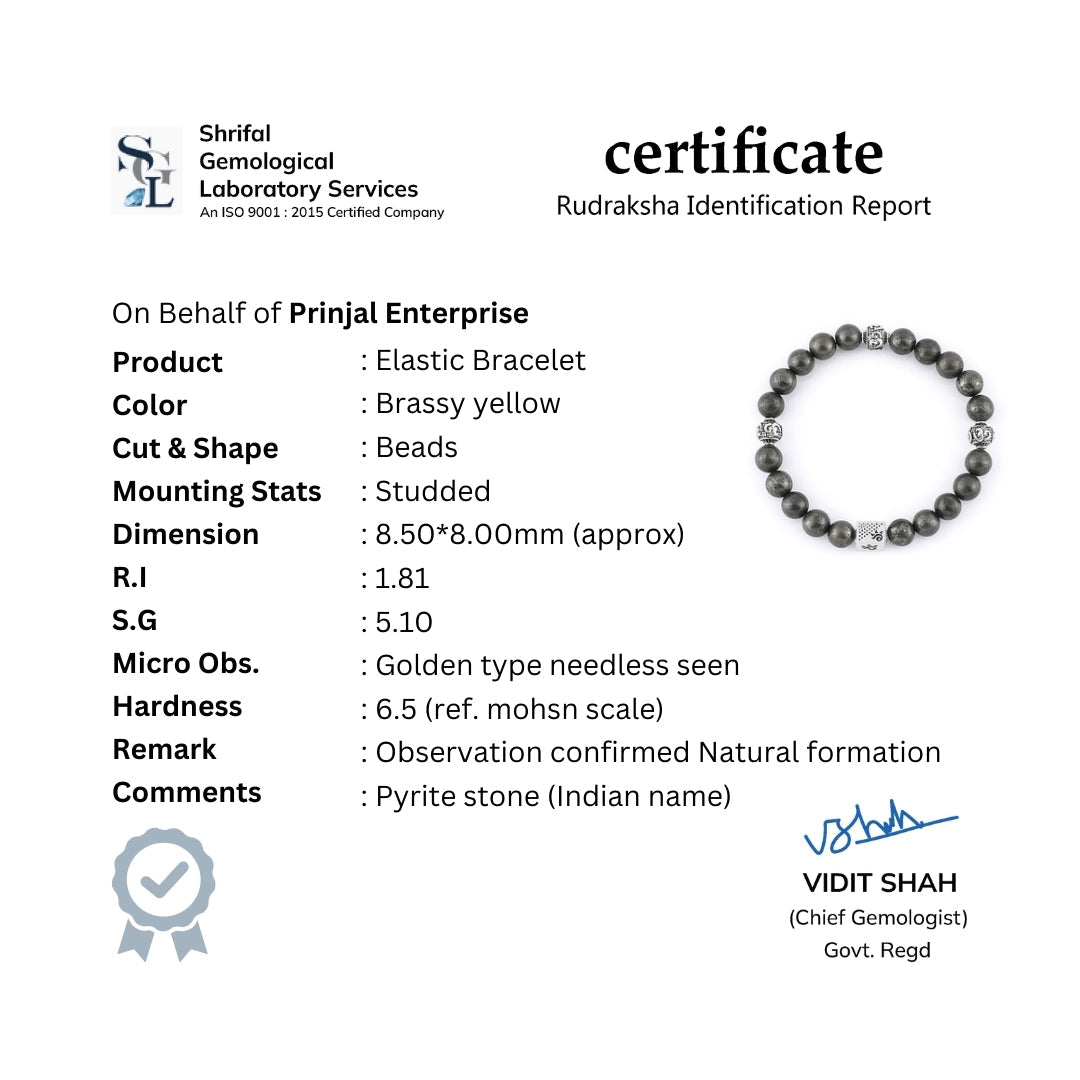 Prinjal Jewellers Pyrite Stone with Om Silver Beads Bracelet - view 7