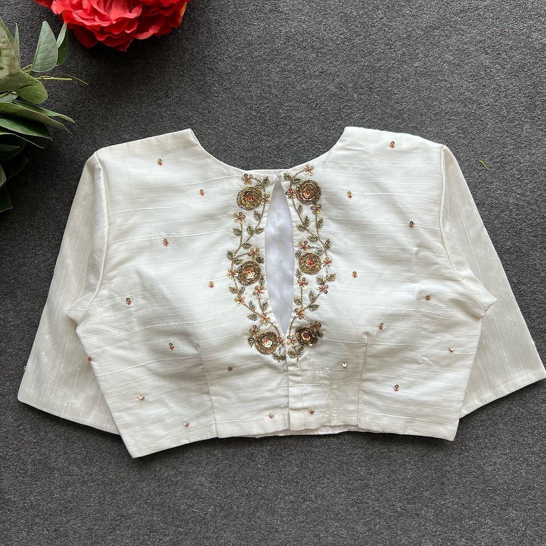 ClothsVilla White Golden Elegance: Handcrafted Elzara Silk Blouse - view 2