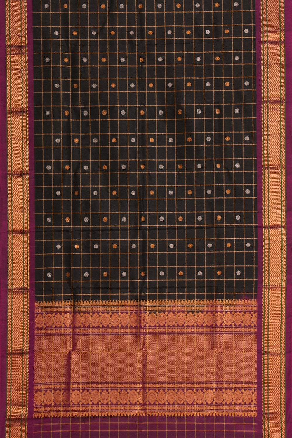Kalanjali Gadwal Silk Kattam Black Dupatta - view 3