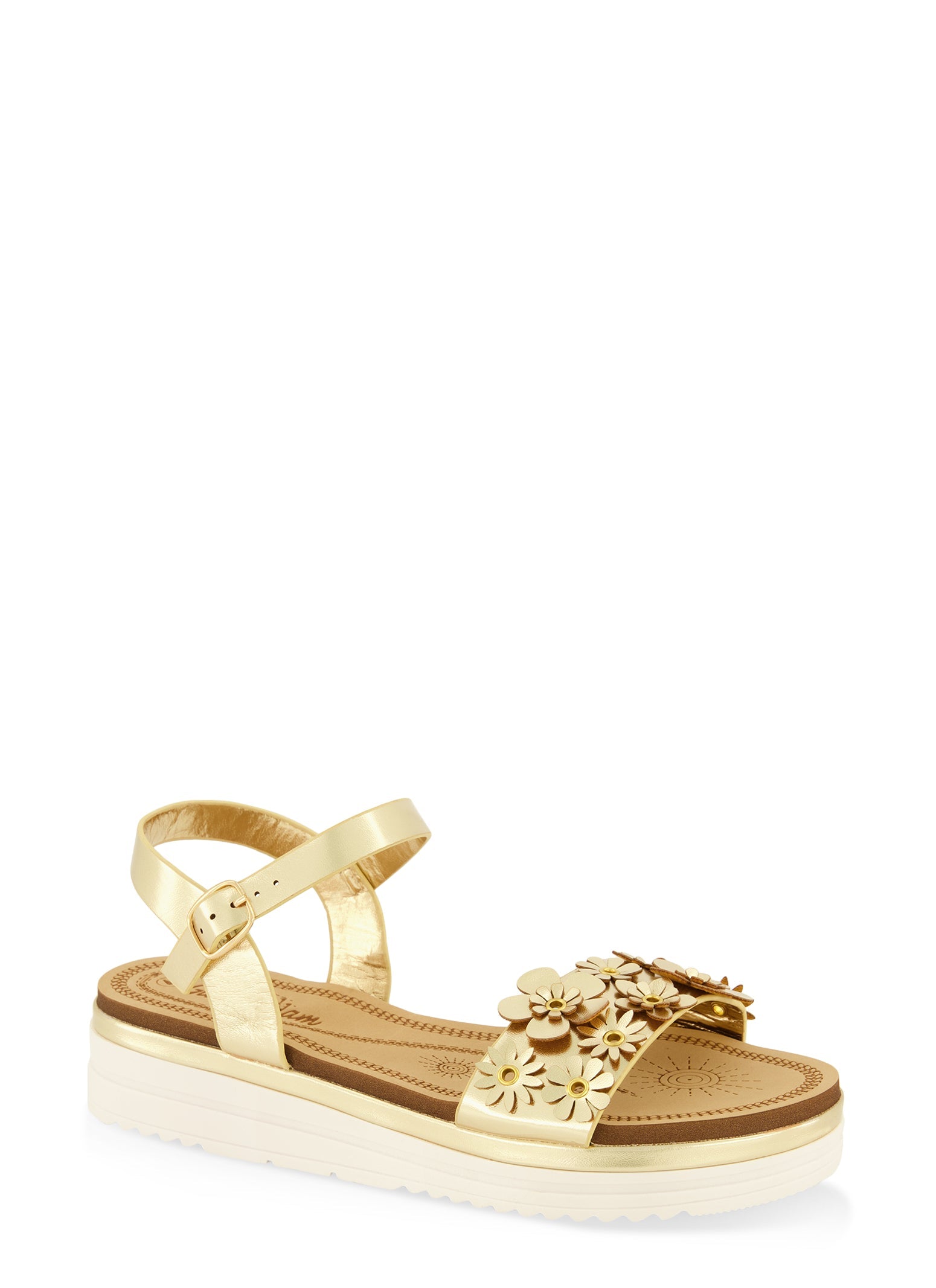Rainbow Shops Girls Floral Band Platform Ankle Strap Sandals