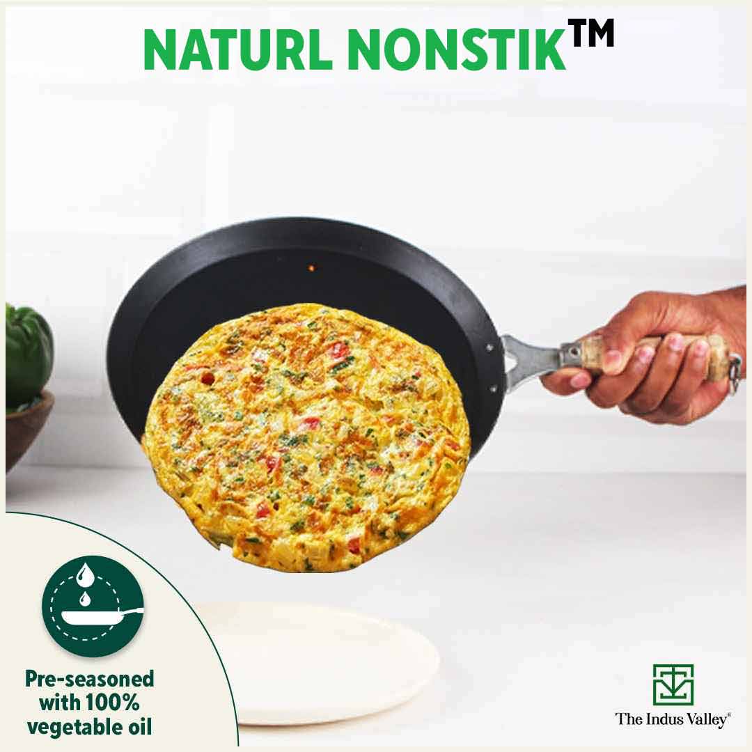 The Indus Valley 100% Pure Sheet Iron Tawa, Wooden Handle, Seasoned, Toxin-free, Induction, 26cm, 1kg - view 8